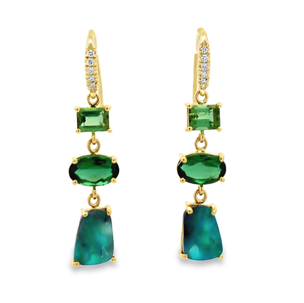 Lauren K 18K Yellow Gold Green Tourmaline & Opal Dangling Earrings