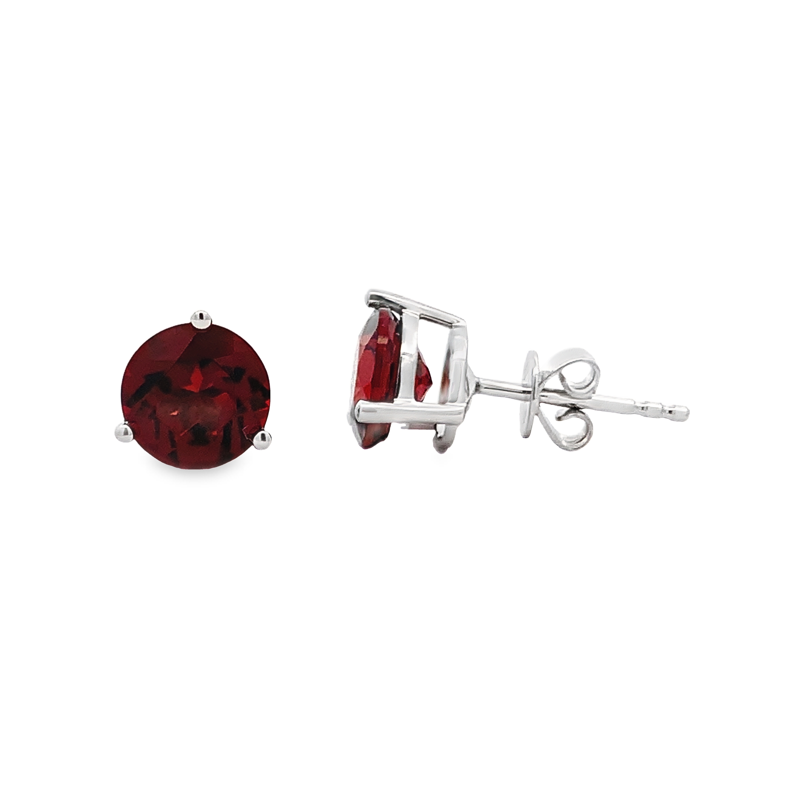 14K White Gold Garnet Studs