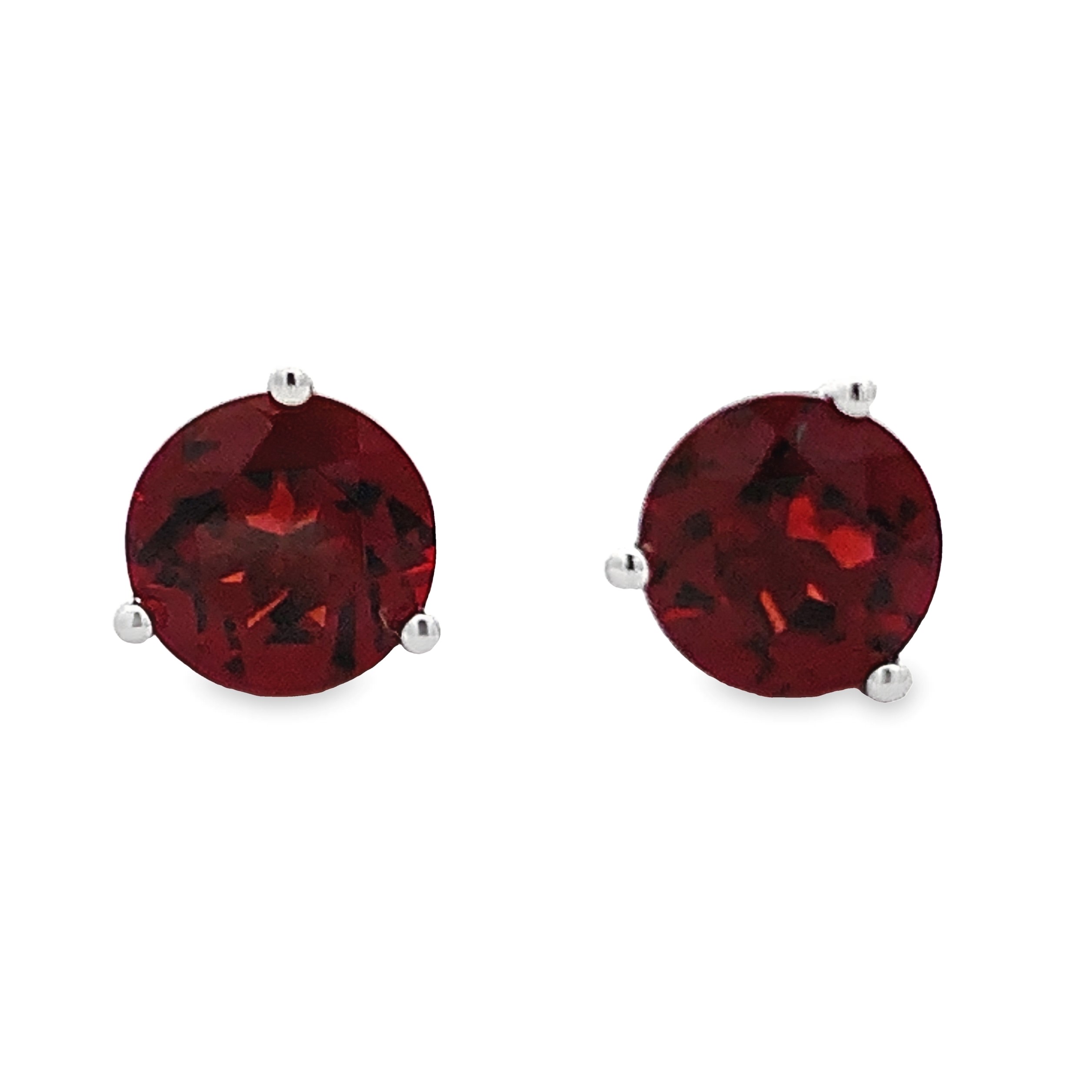 14K White Gold Garnet Studs