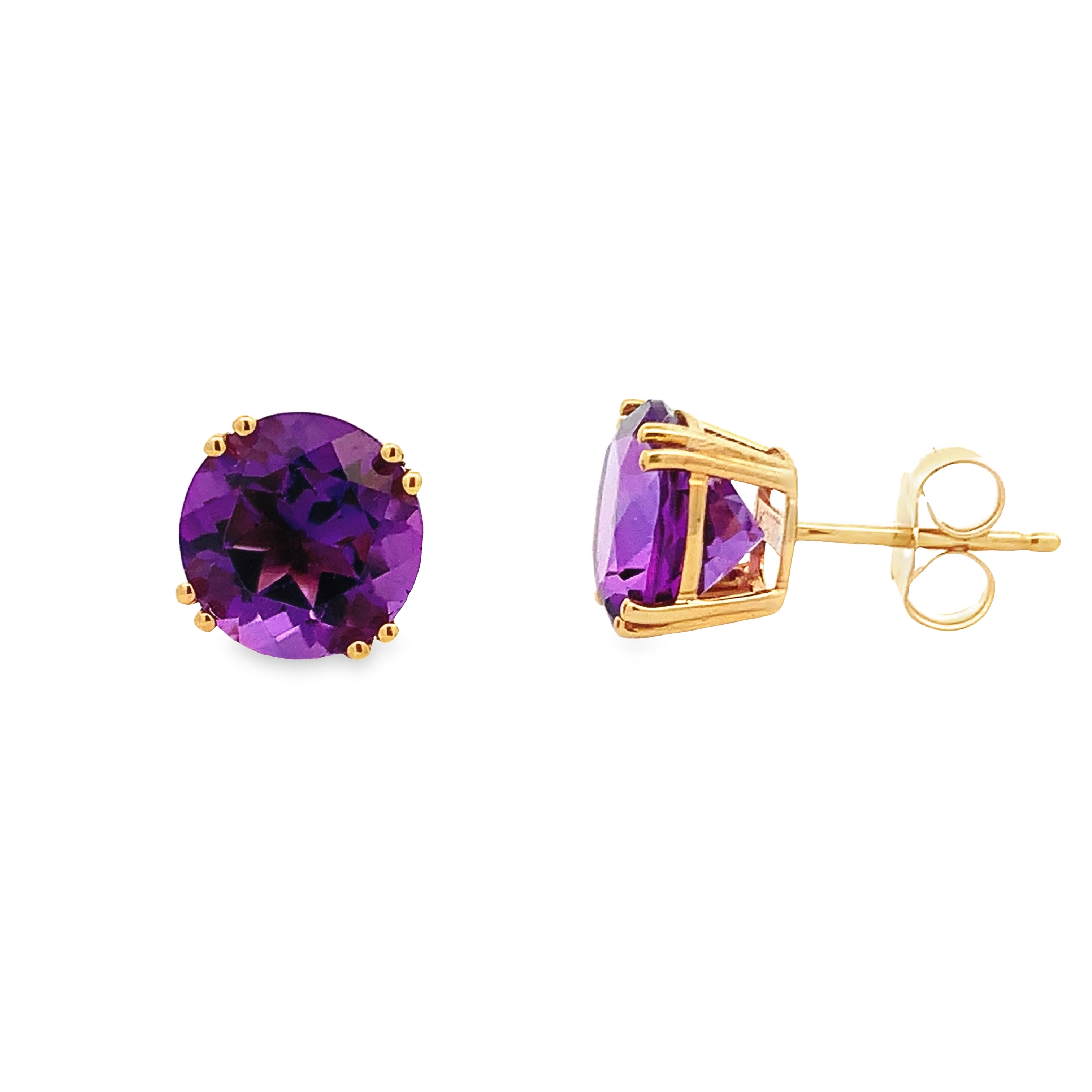 14K Yellow Gold Amethyst Studs