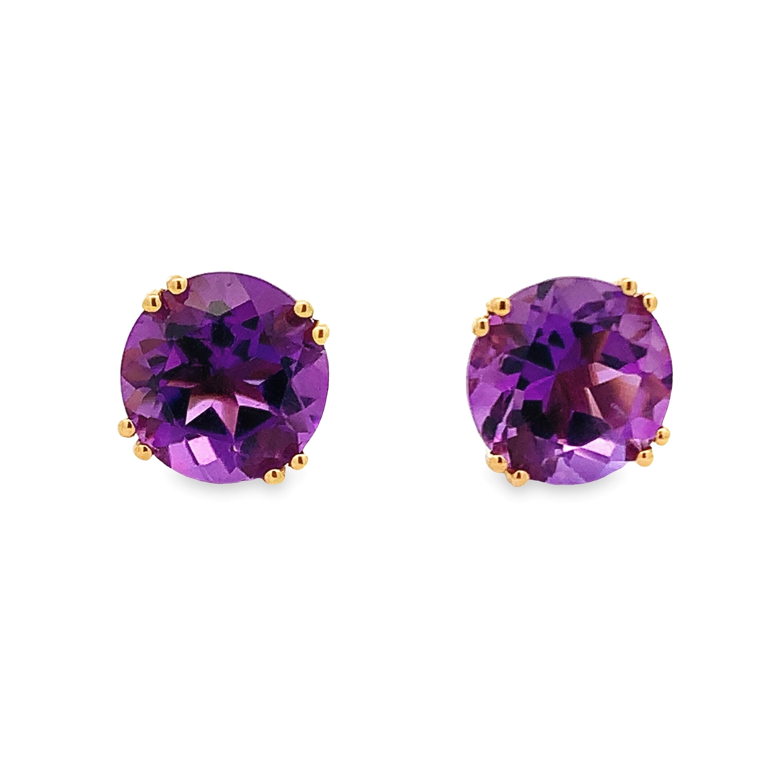 14K Yellow Gold Amethyst Studs