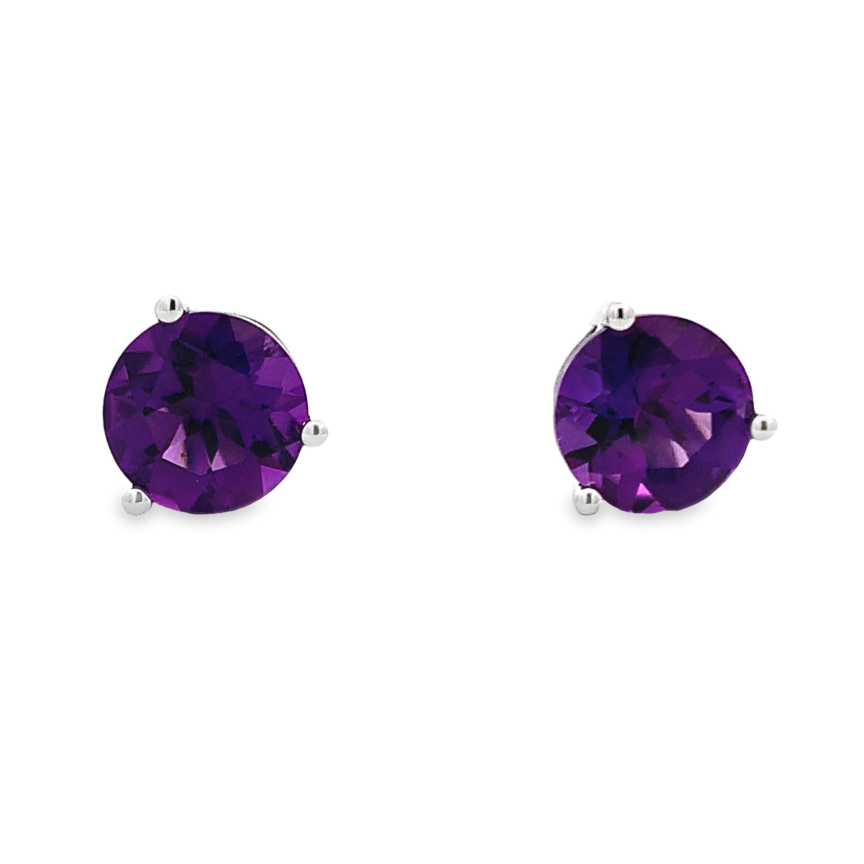 14K White Gold Amethyst Studs