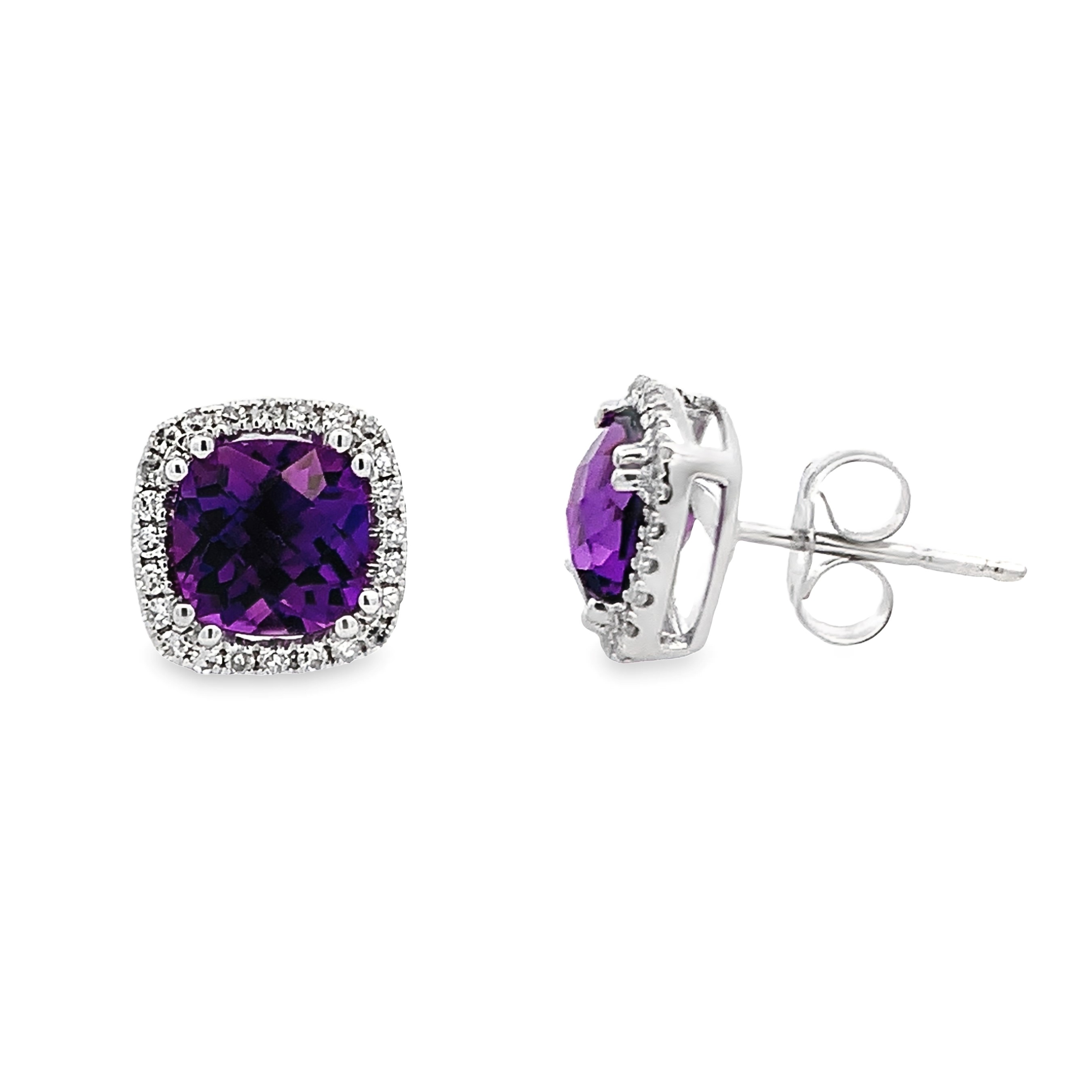 14K White Gold Amethyst Halo Studs