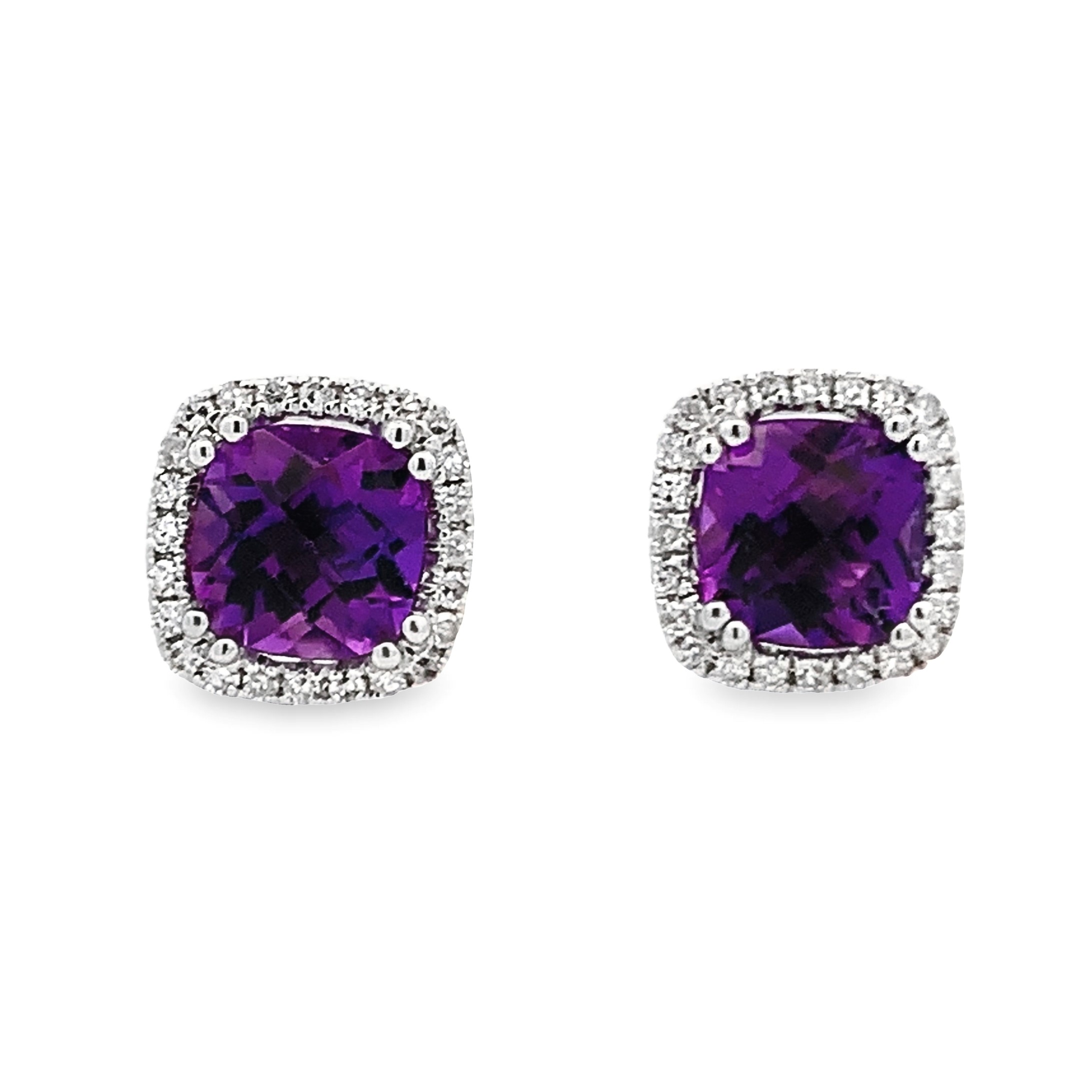 14K White Gold Amethyst Halo Studs