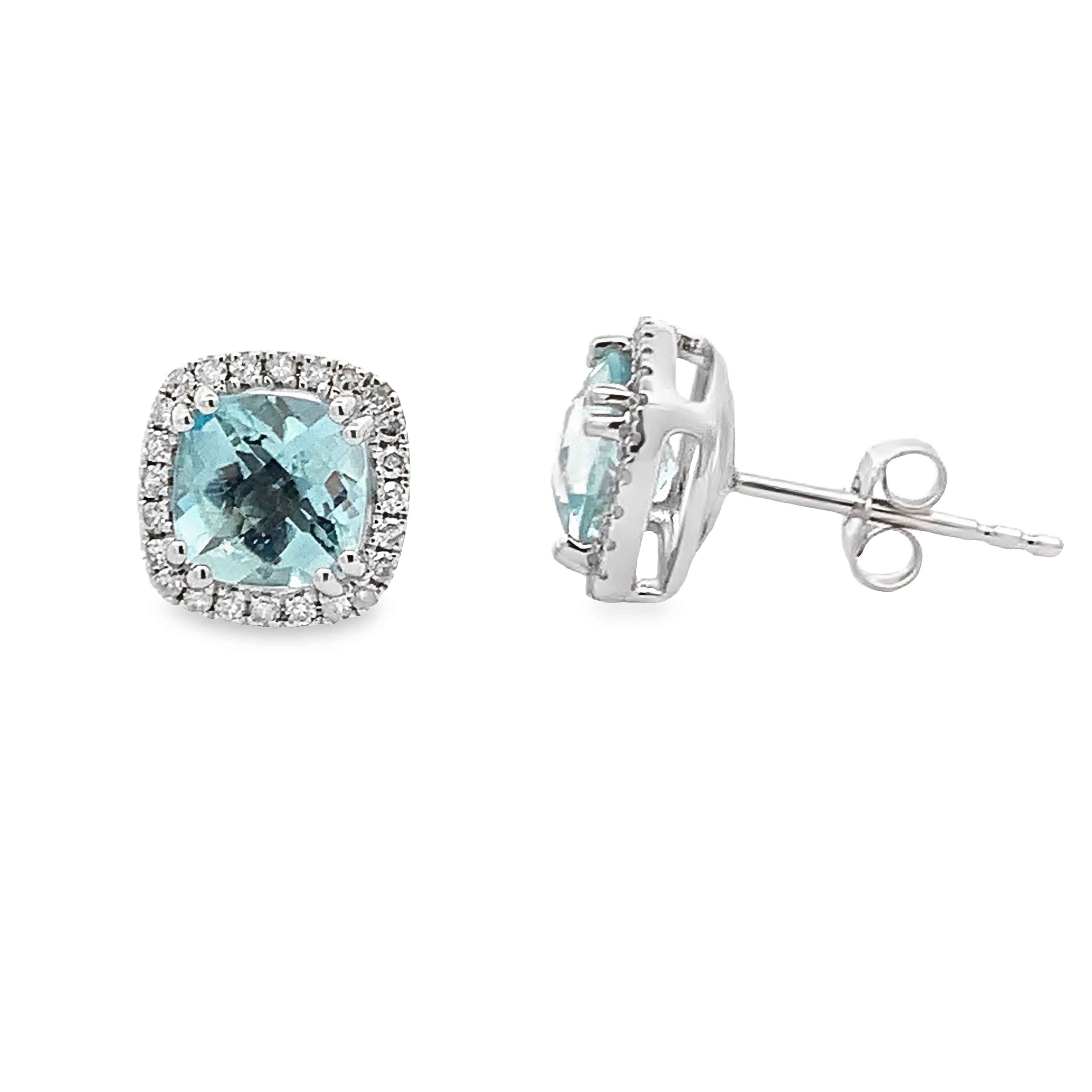 14K White Gold Aquamarine Halo Studs