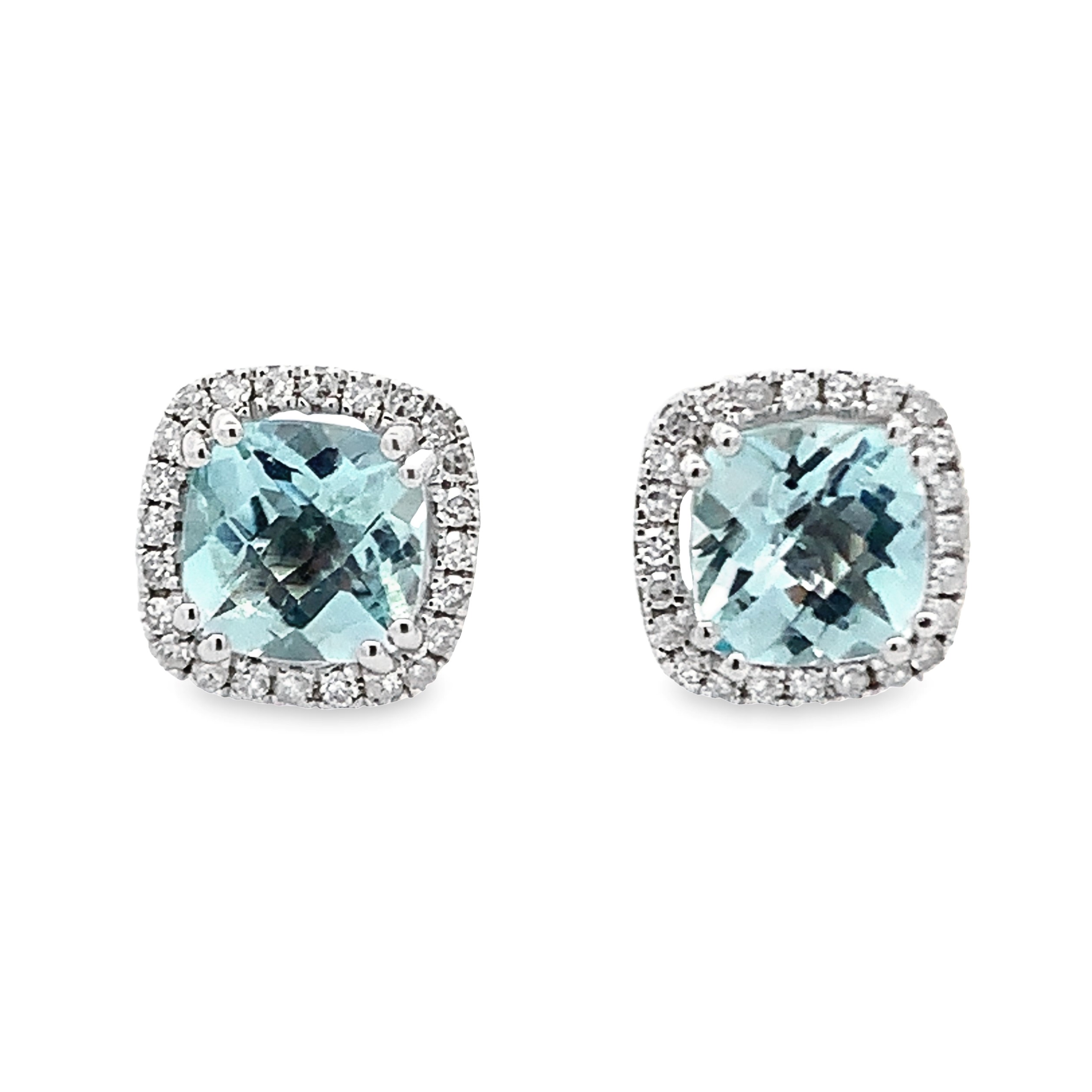 14K White Gold Aquamarine Halo Studs