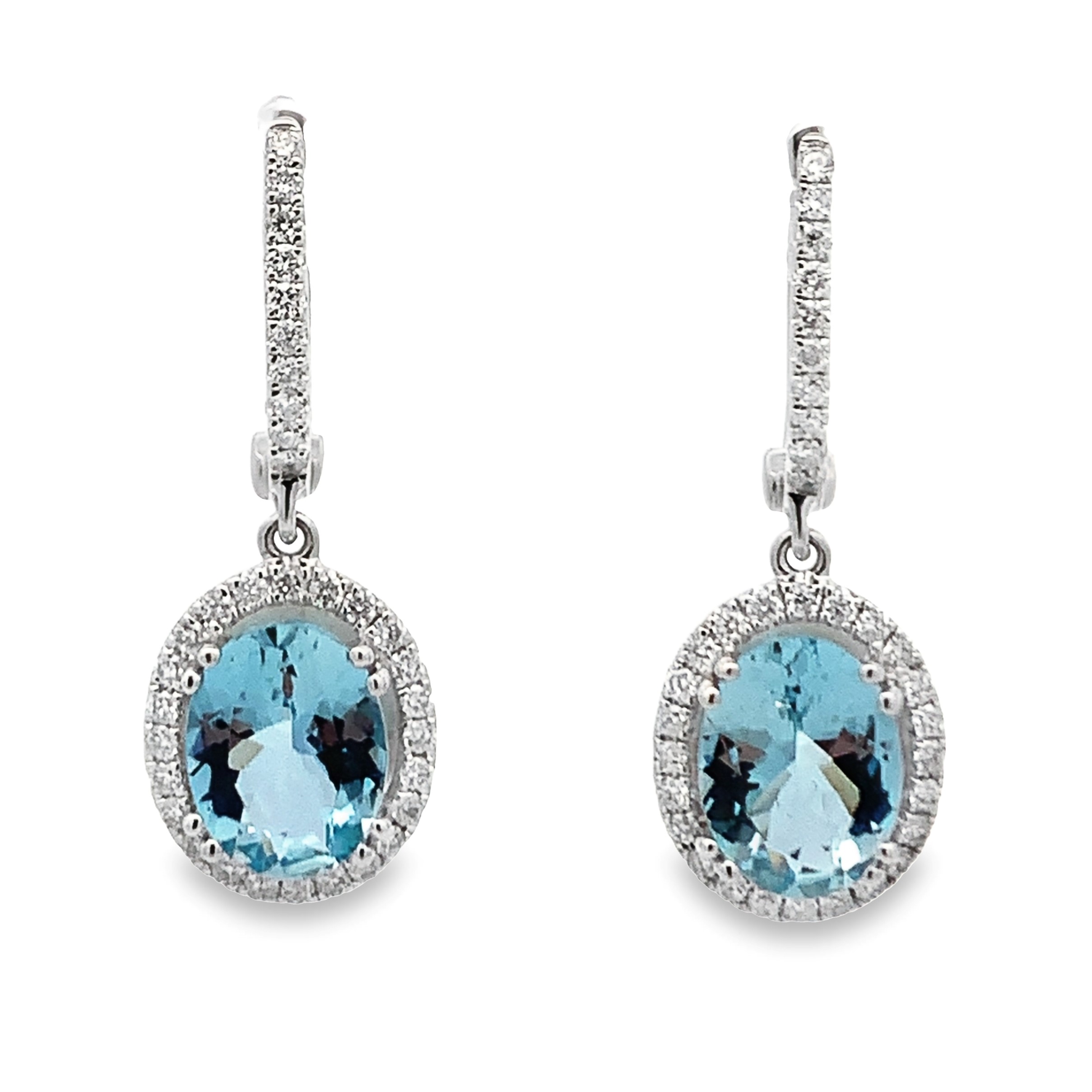 14K White Gold Aquamarines and Diamond Dangling Earrings