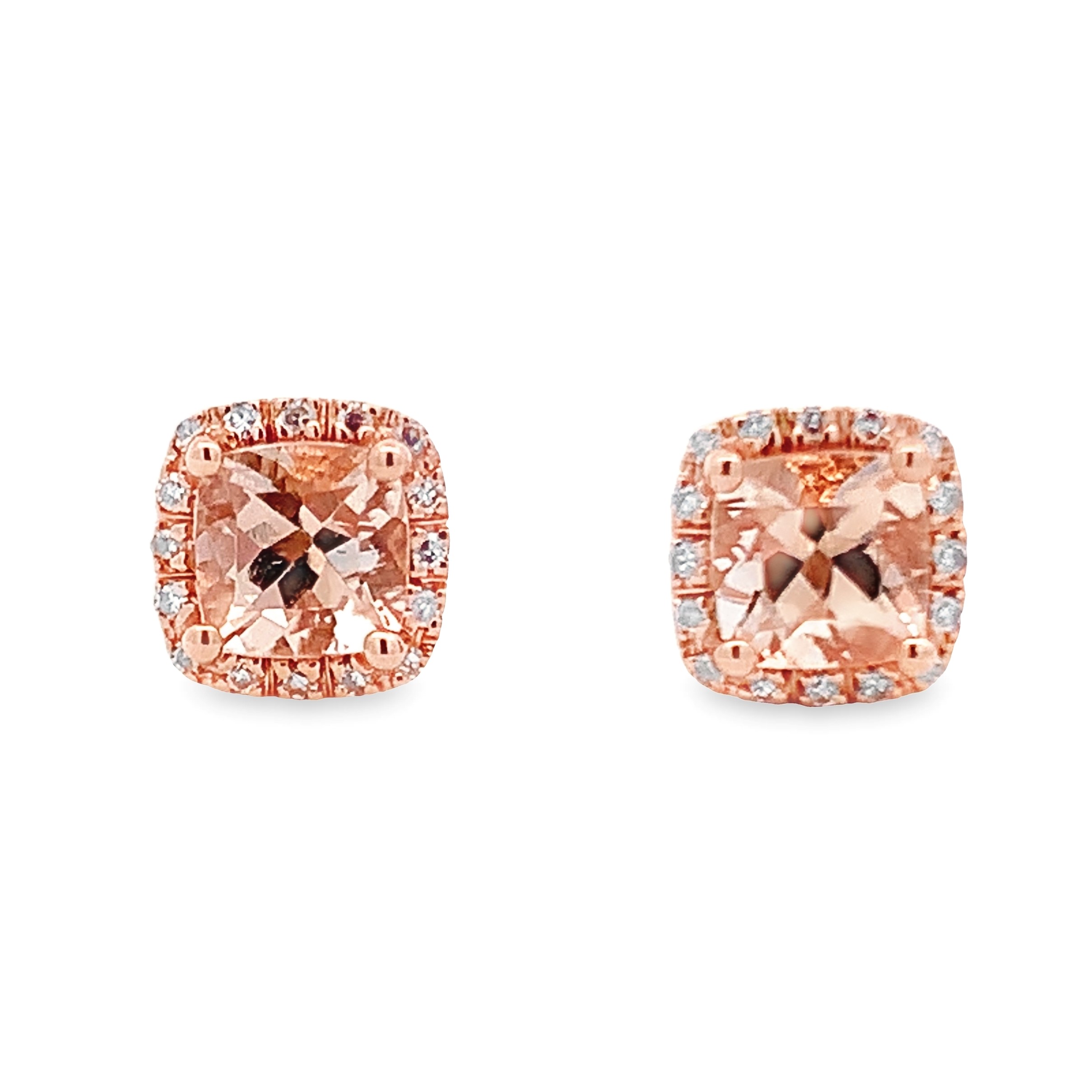 14K RosÃ© Gold Morganite Halo Studs