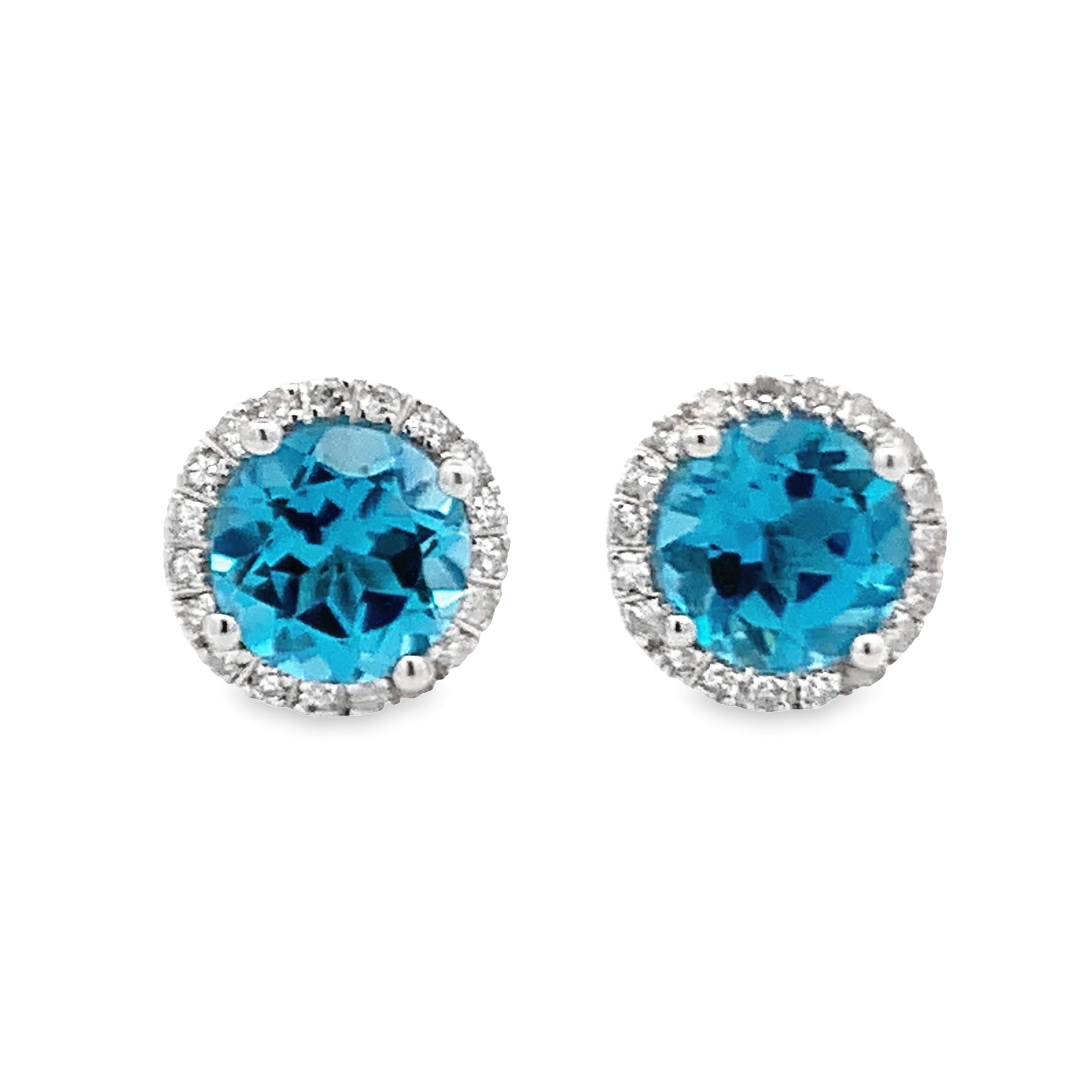 14K White Gold Blue Topaz Halo Studs