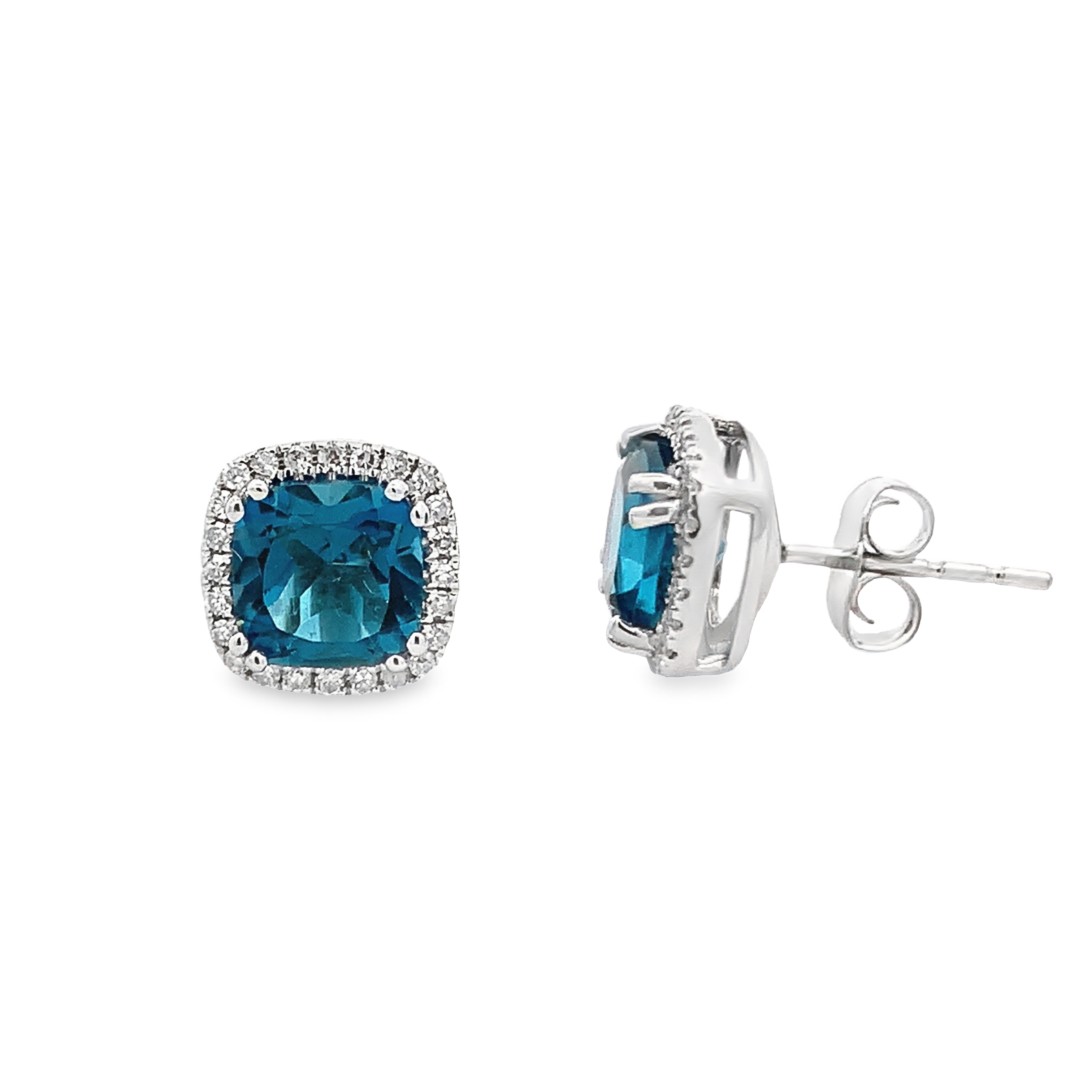 14K White Gold London Blue Topaz Halo Stud