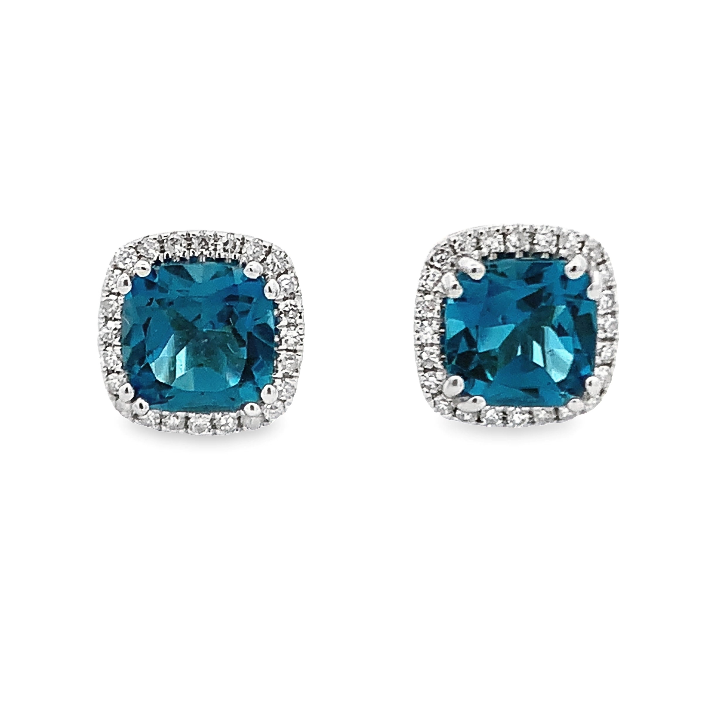 14K White Gold London Blue Topaz Halo Stud