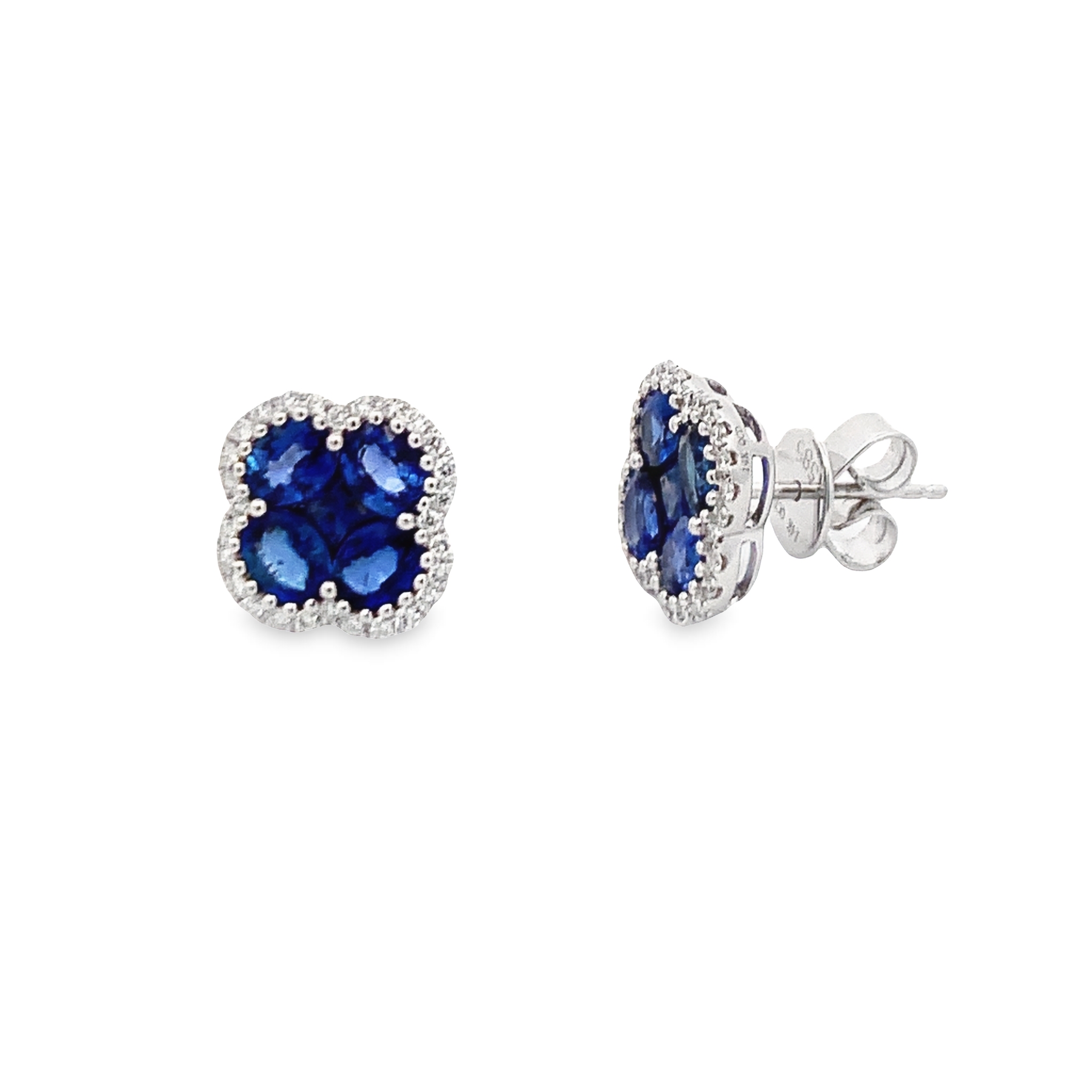 14K White Gold Sapphire Cluster Stud Earrings