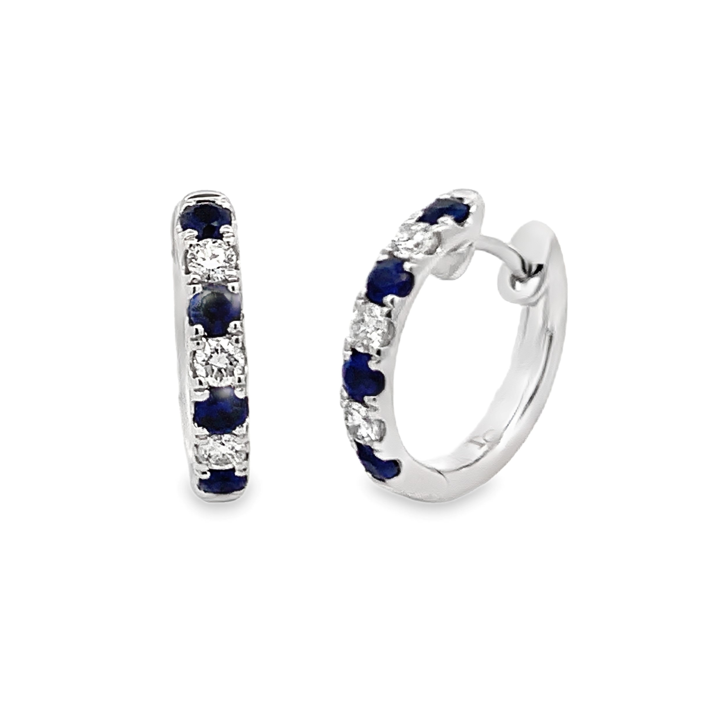 14K White Gold Sapphire and Diamond Hoops