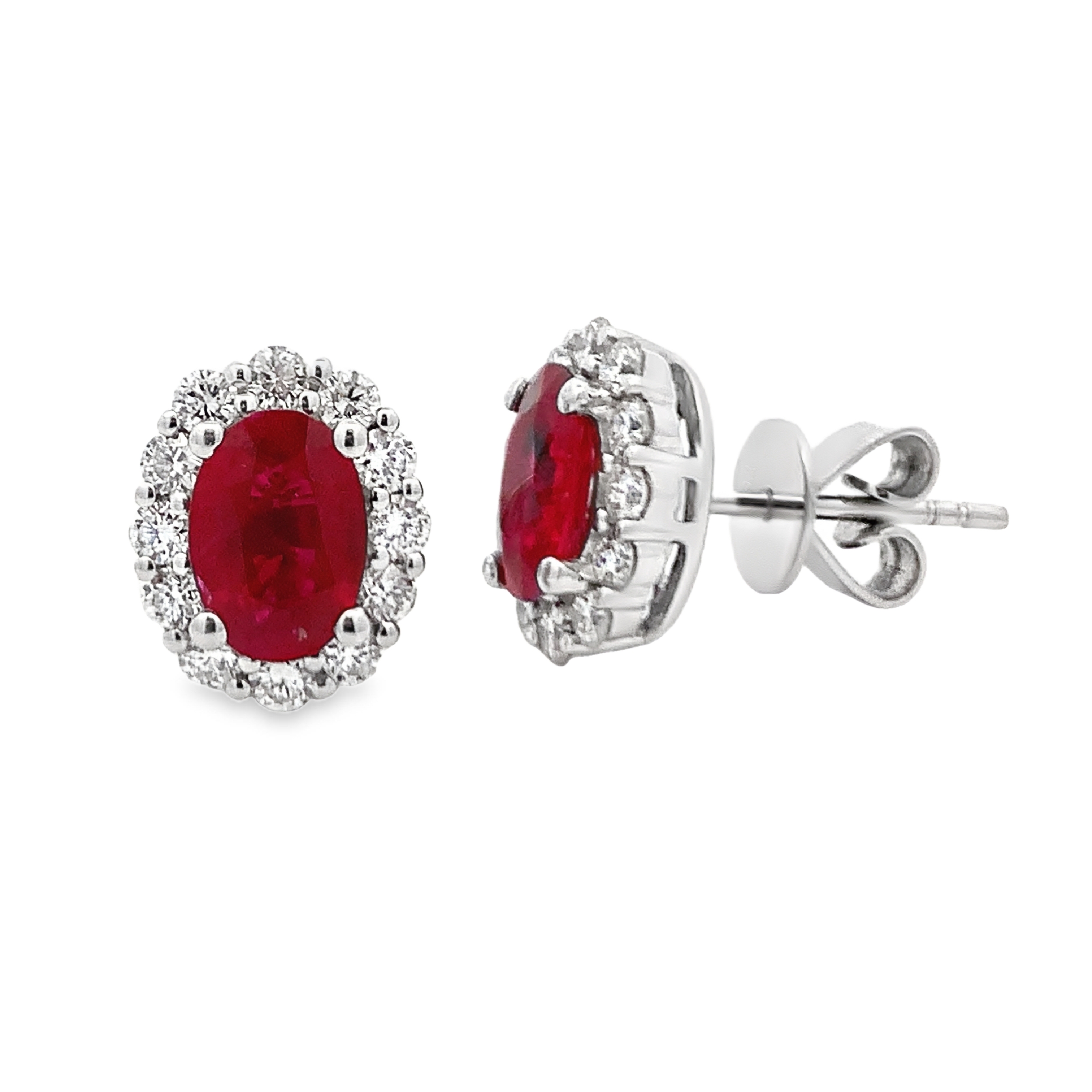 18K White Gold Ruby Halo Studs