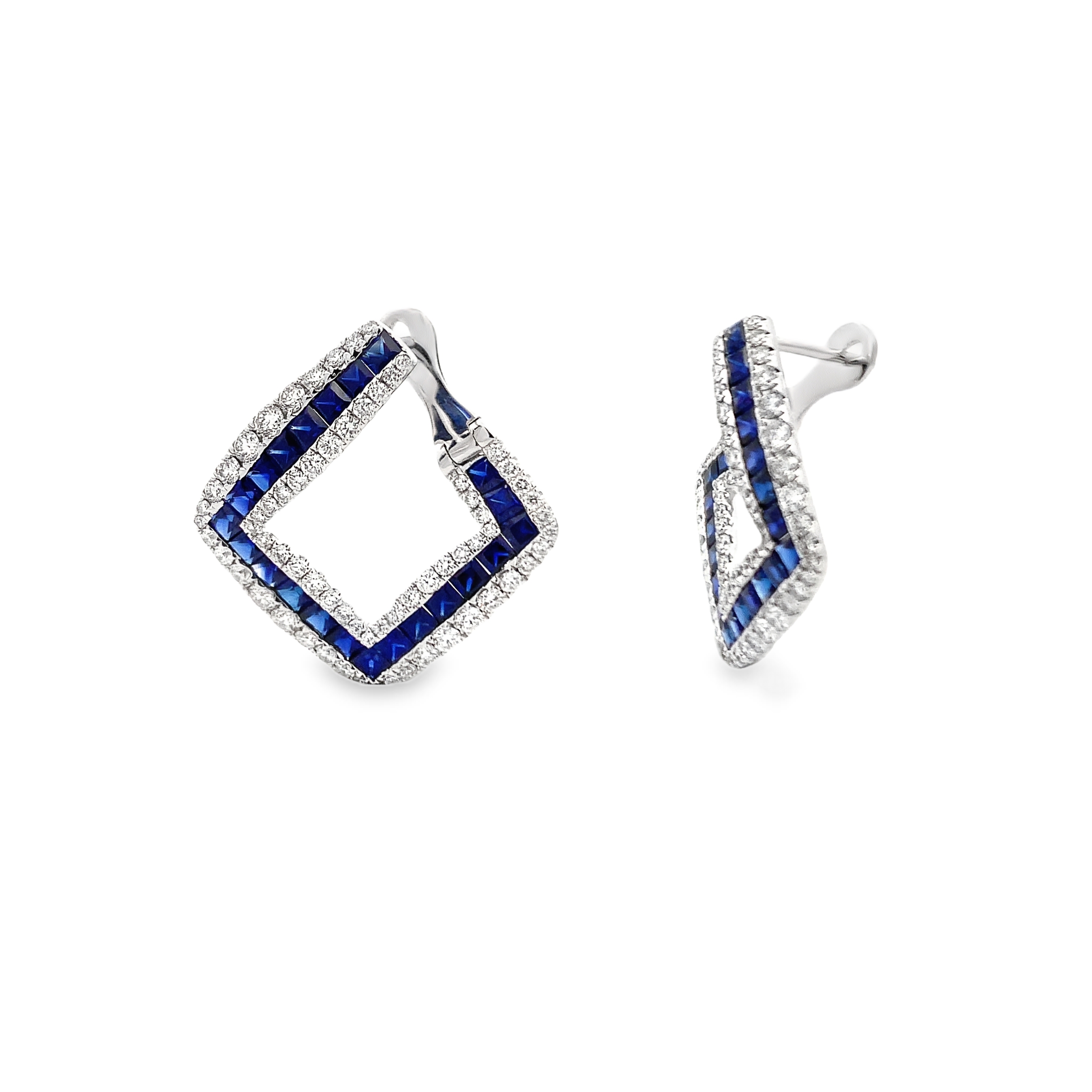 18K White Gold Sapphire Square Earrings