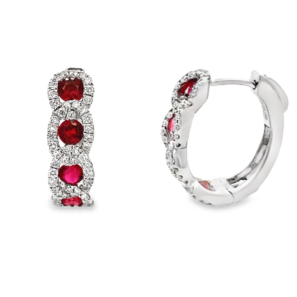 18K White Gold Ruby Diamond Twist Hoops