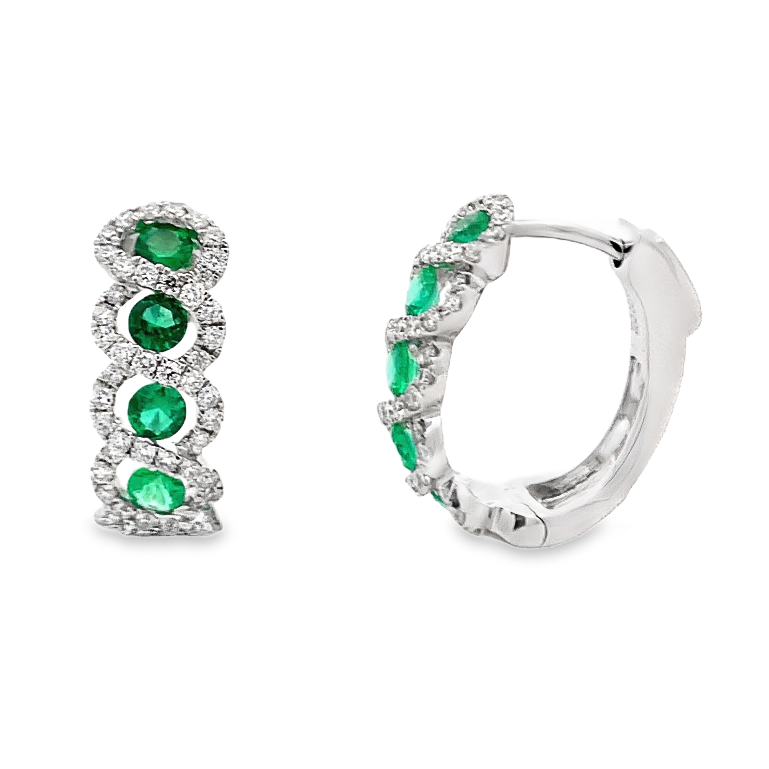 18K White Gold Emerald Diamond Twist Hoops