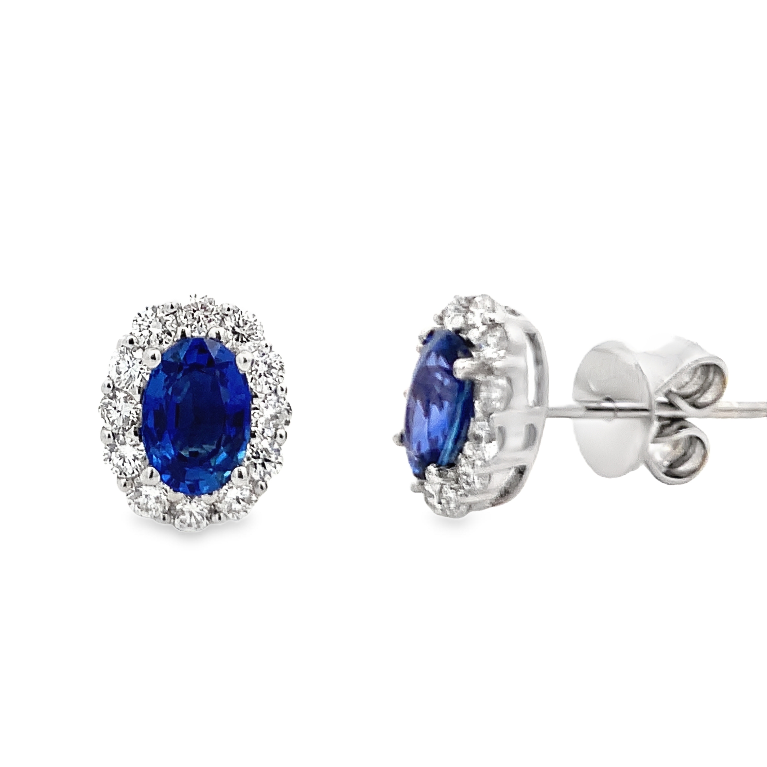 18K White Gold Sapphire Diamond Halo Studs