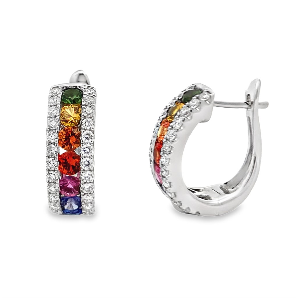 18K White Gold Rainbow Sapphire Hoops