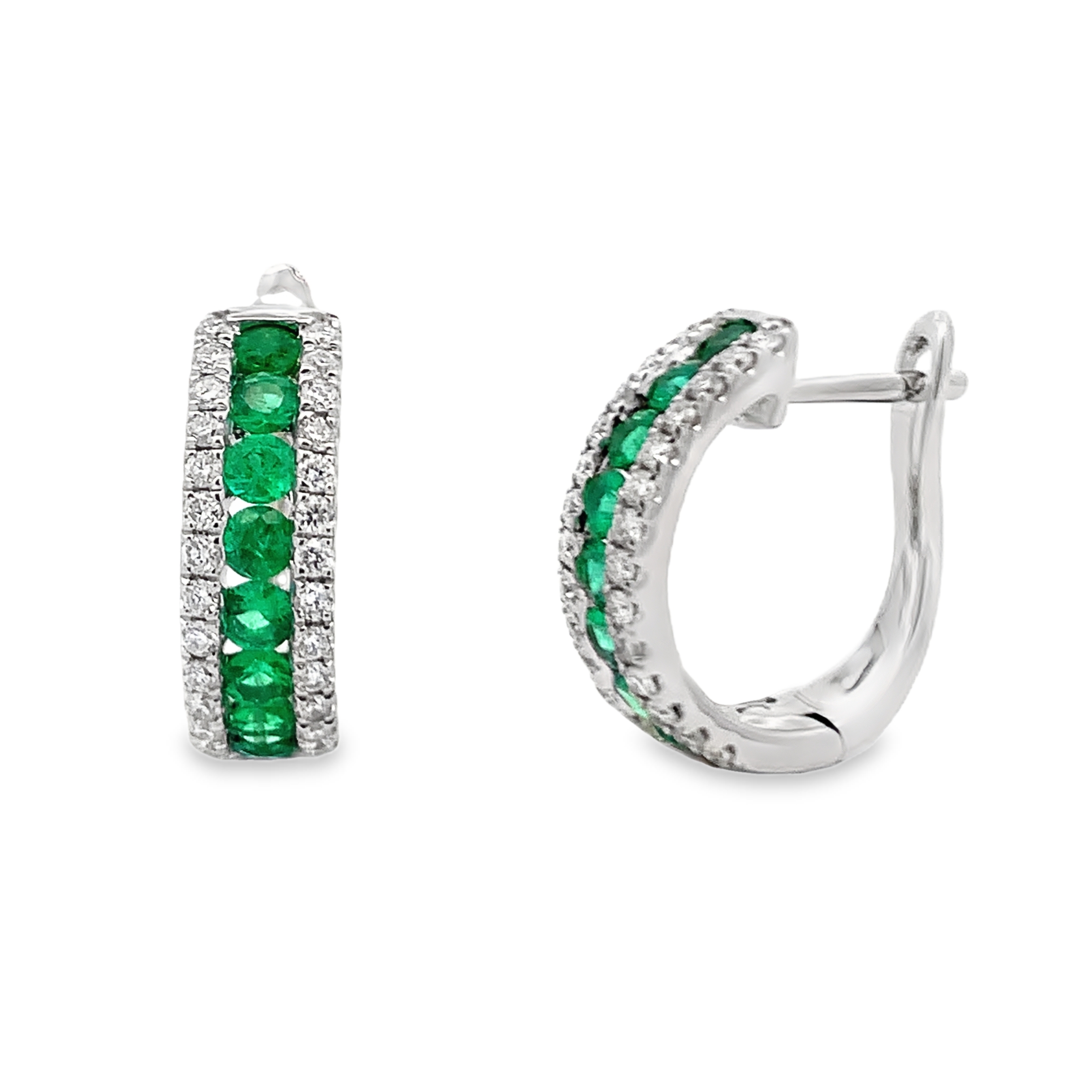 18K White Gold Emerald & Diamond Hoops