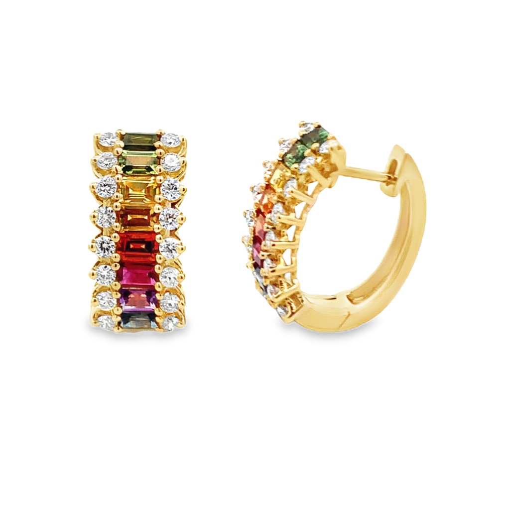 18K Yellow Gold Rainbow Sapphire Hoop