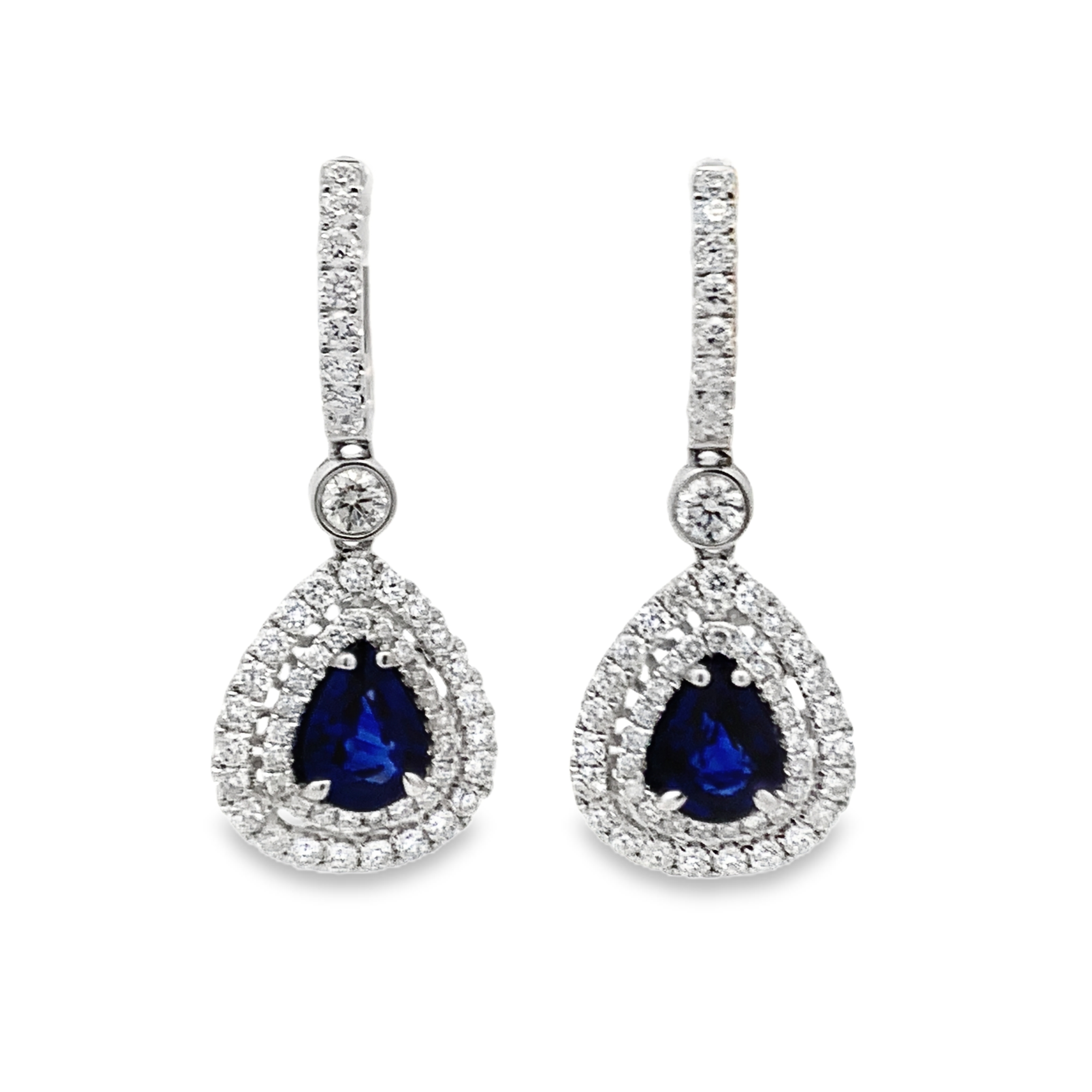 18K White Gold Sapphire Dangling Earrings