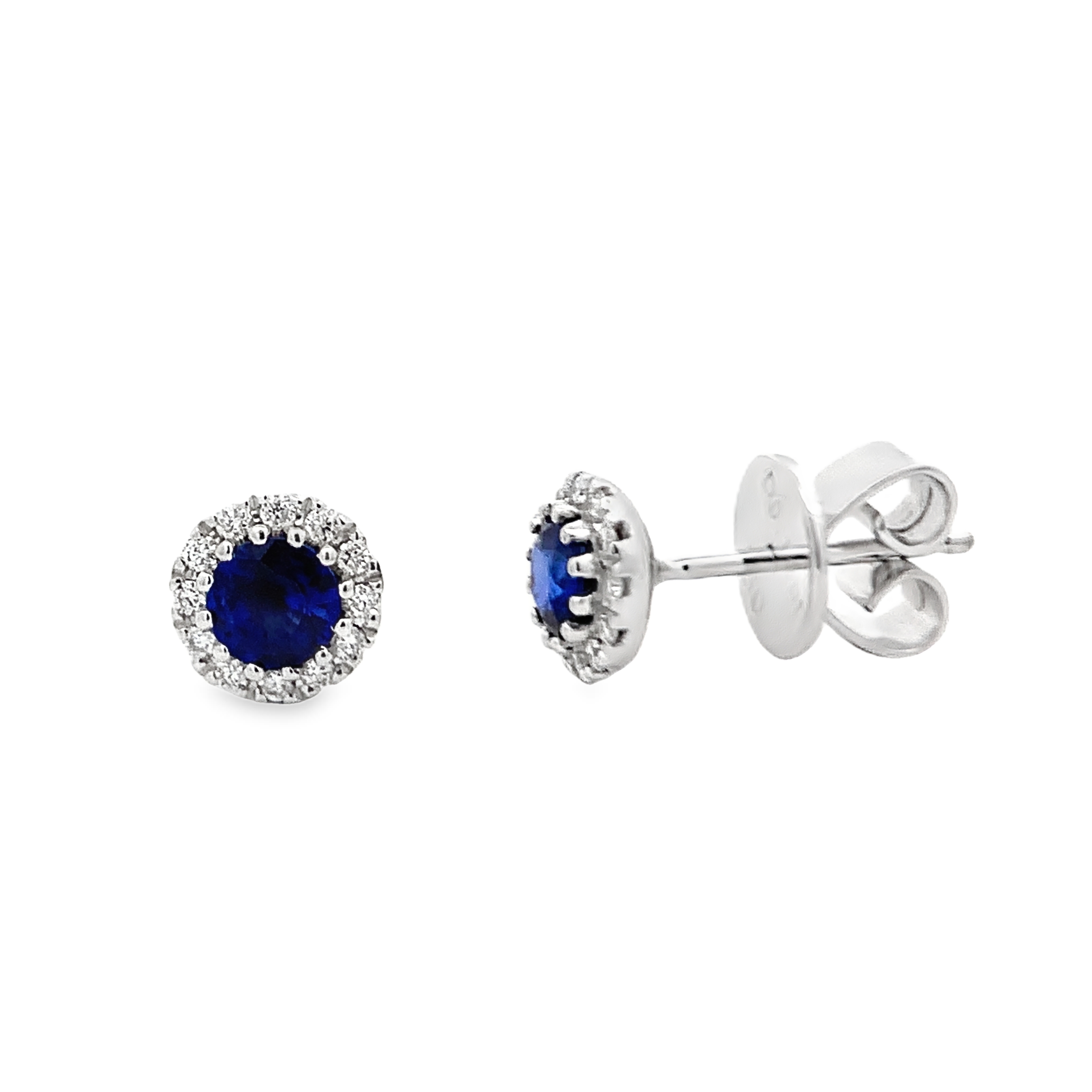 18K White Gold Sapphires Halo Studs