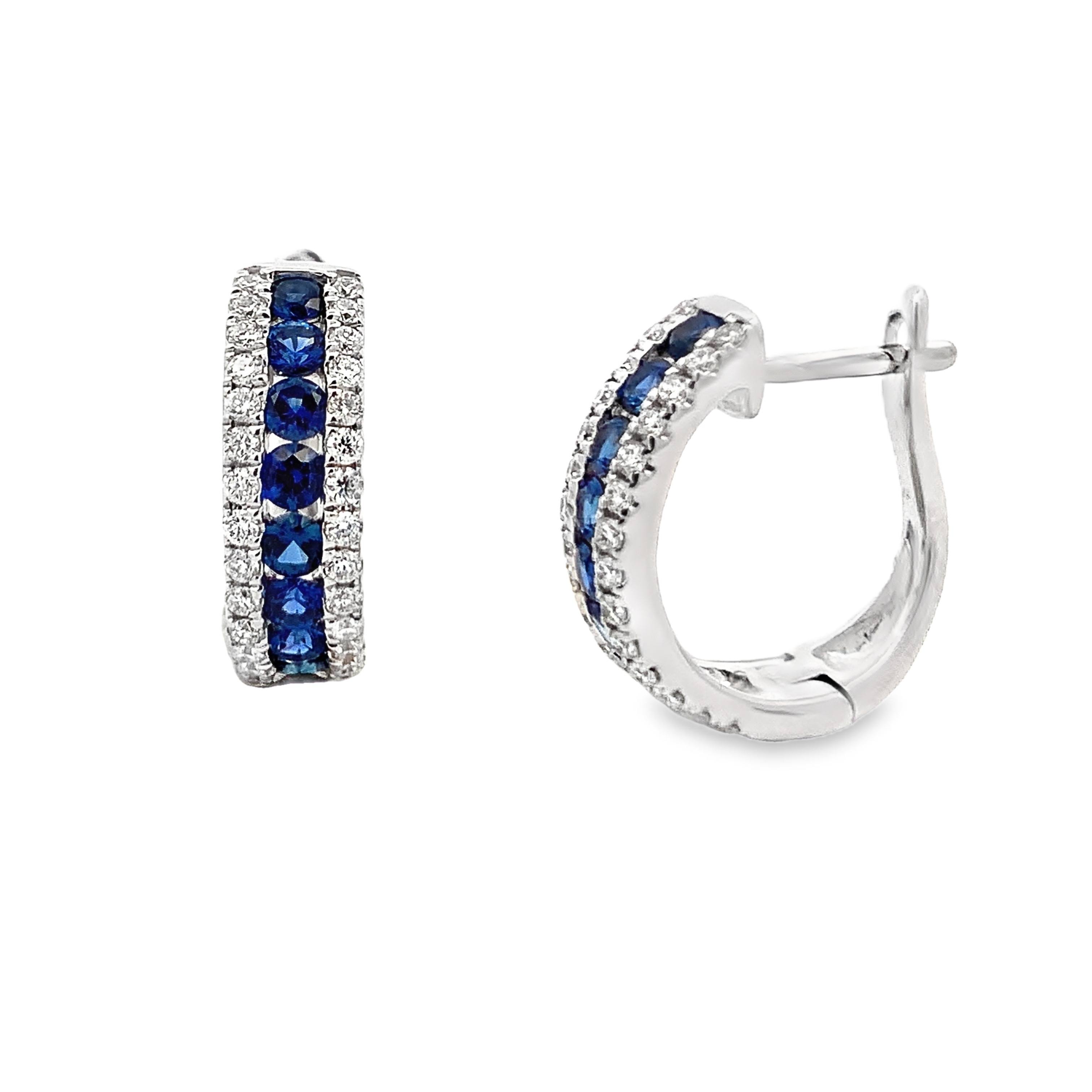 18K White Gold Sapphire and Diamond Hoops