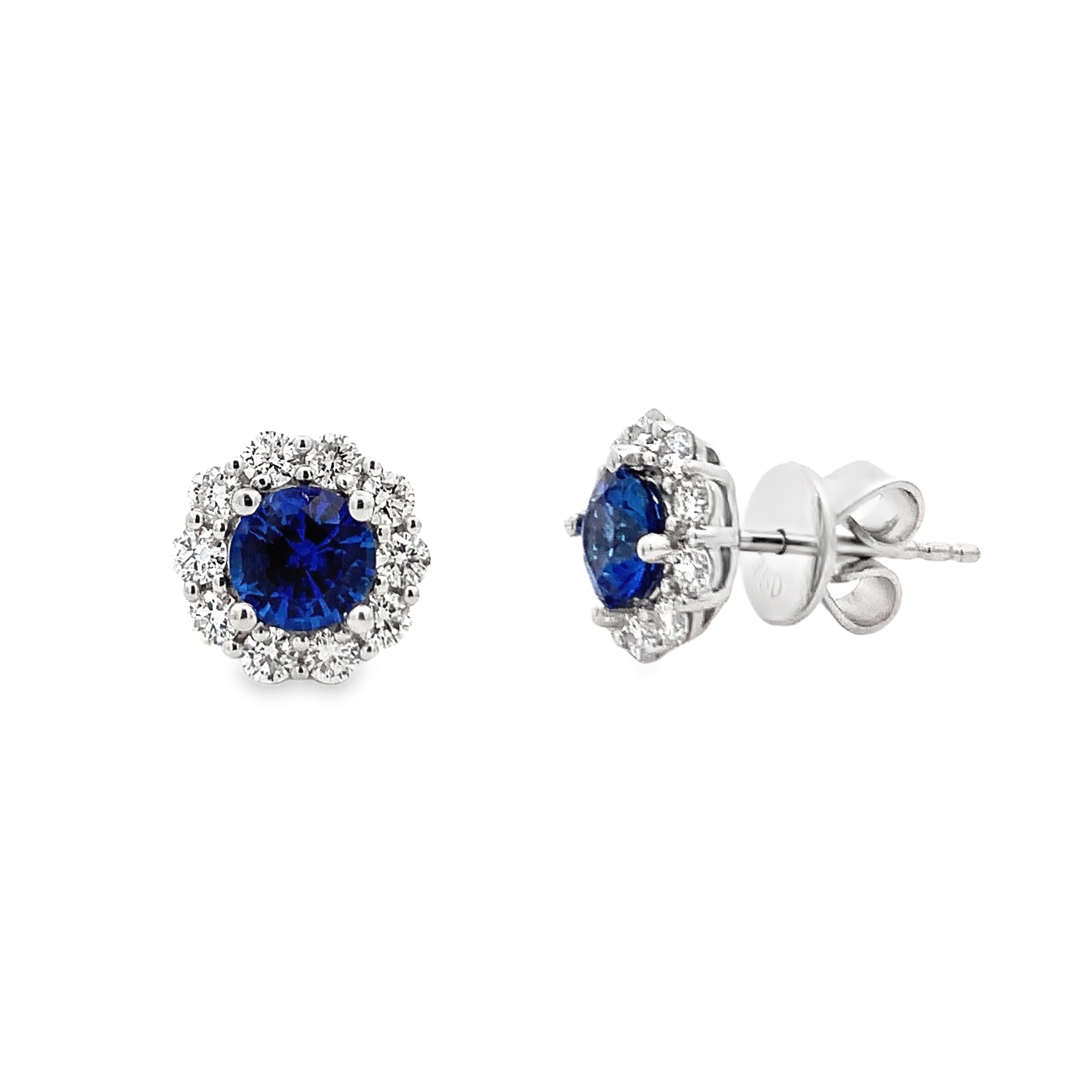 18K White Gold Sapphire Halo Studs