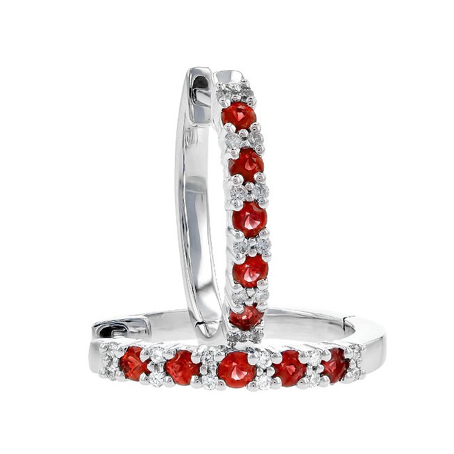 Allison Kaufman 14K White Gold Ruby and Diamond Hoops