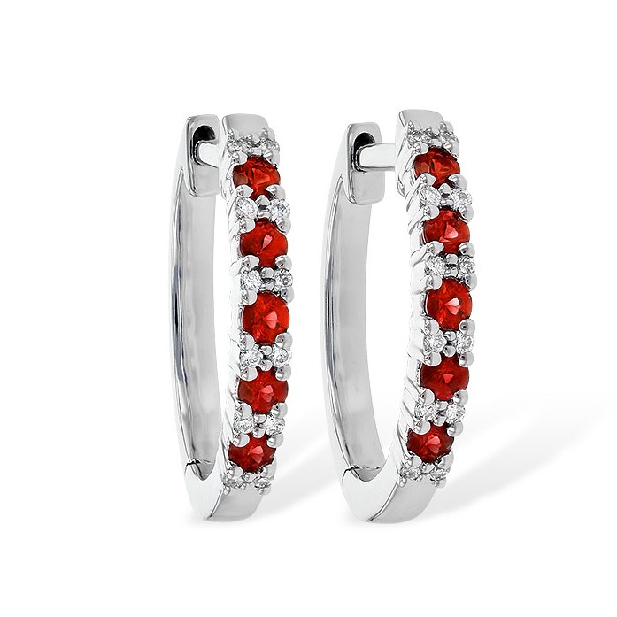 Allison Kaufman 14K White Gold Ruby and Diamond Hoops