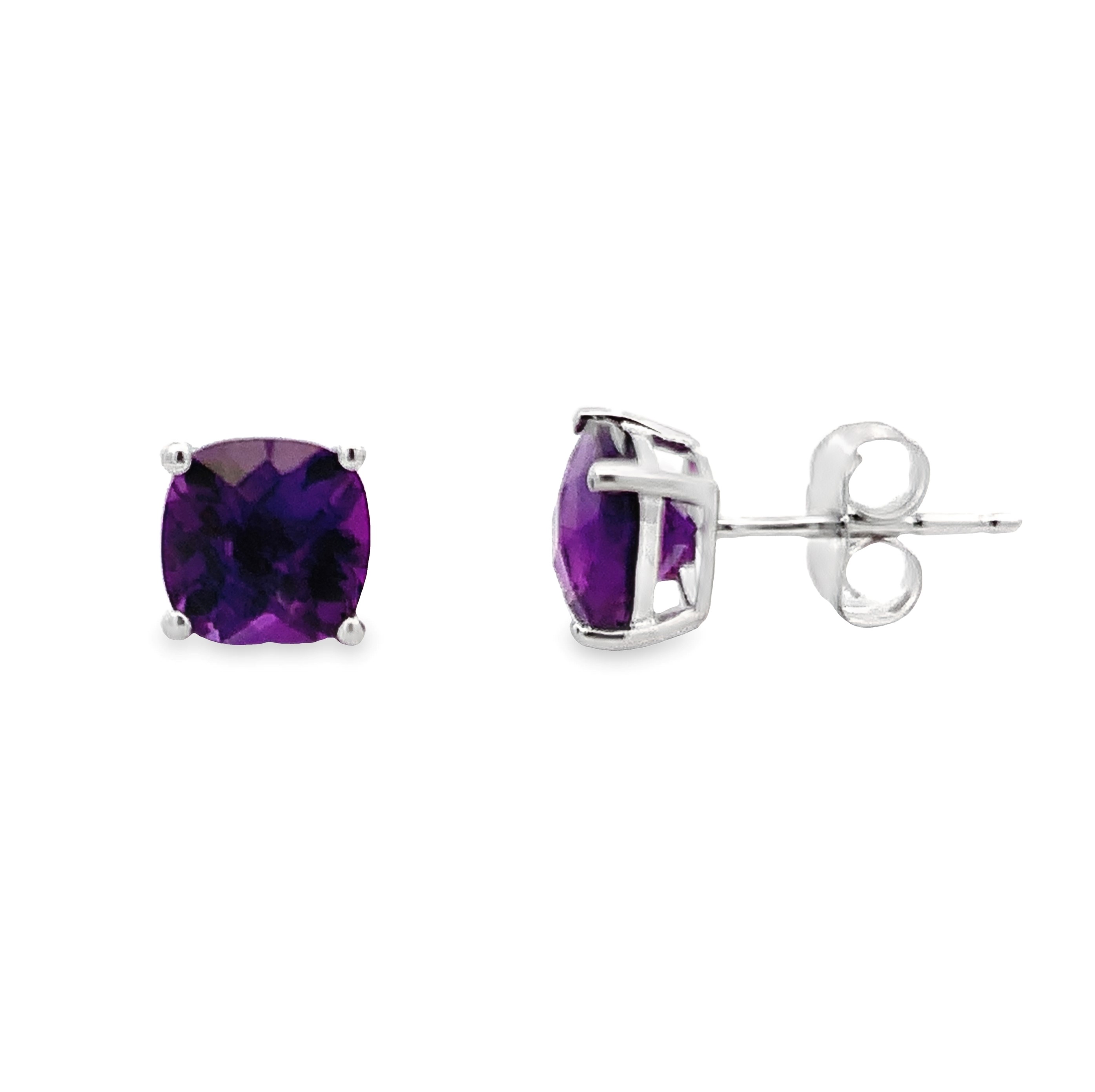 14K White Gold Amethyst Studs