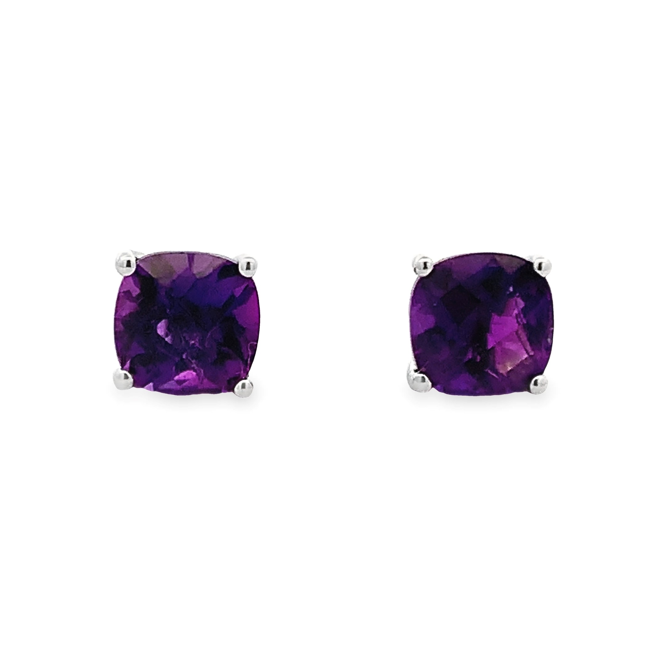 14K White Gold Amethyst Studs