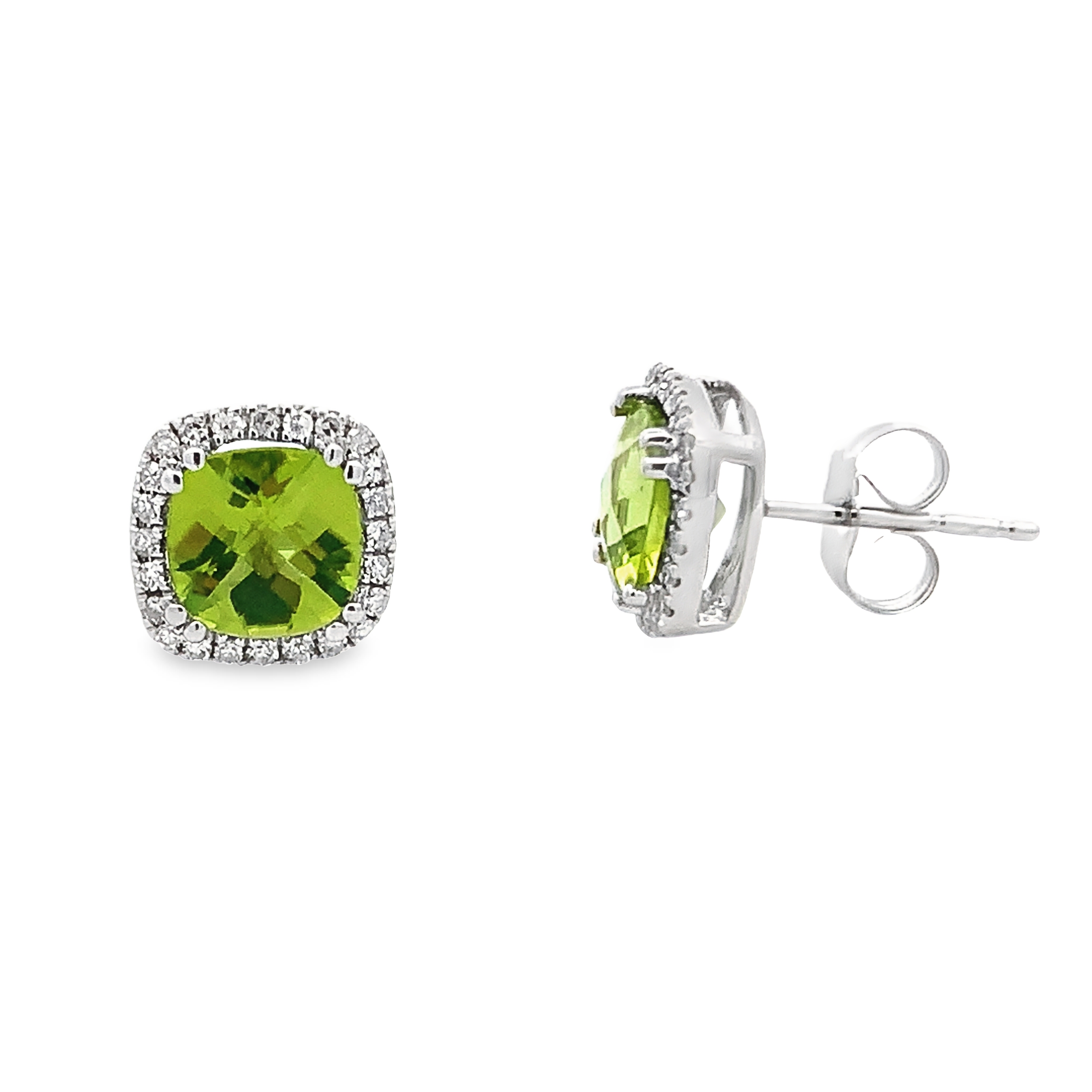 14K White Gold Peridot Halo Studs