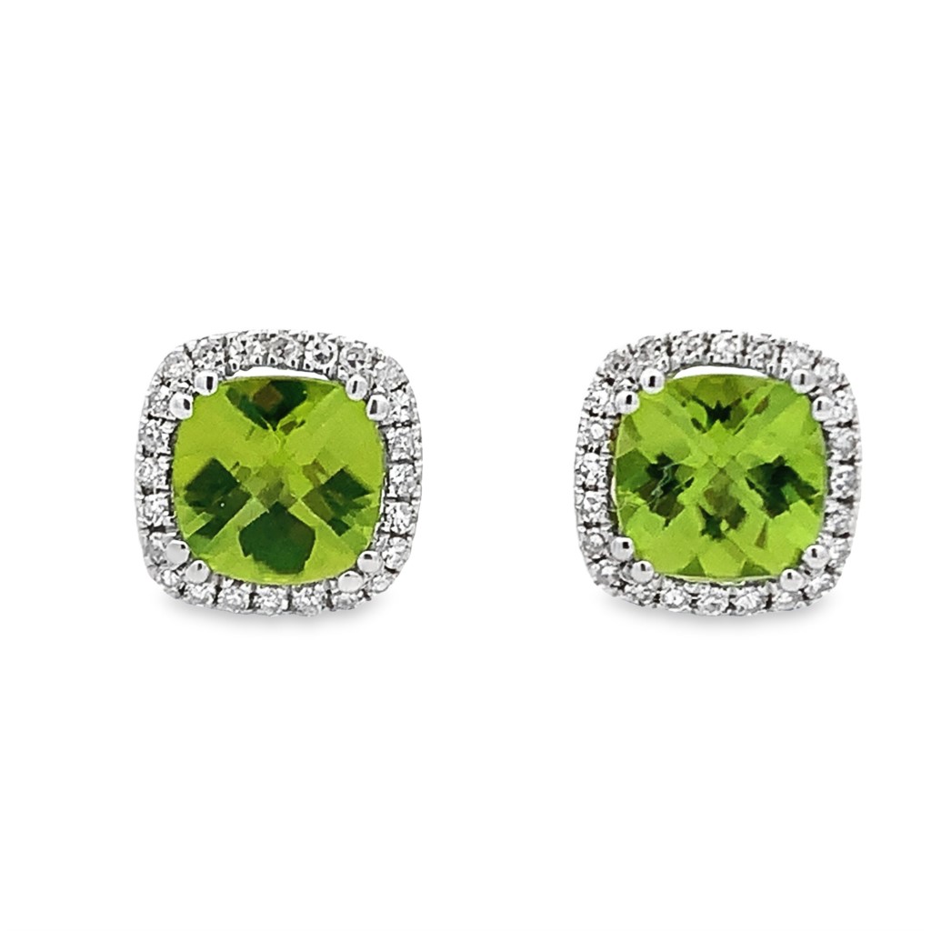 14K White Gold Peridot Halo Studs