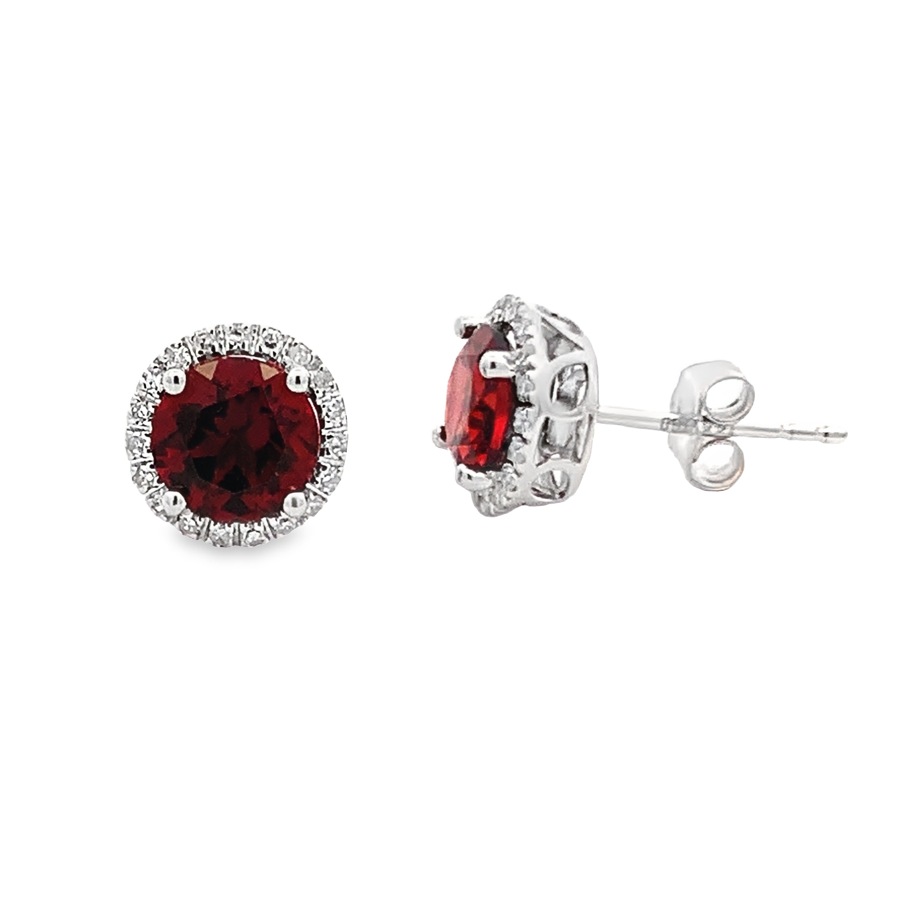 14K White Gold Garnet Halo Studs