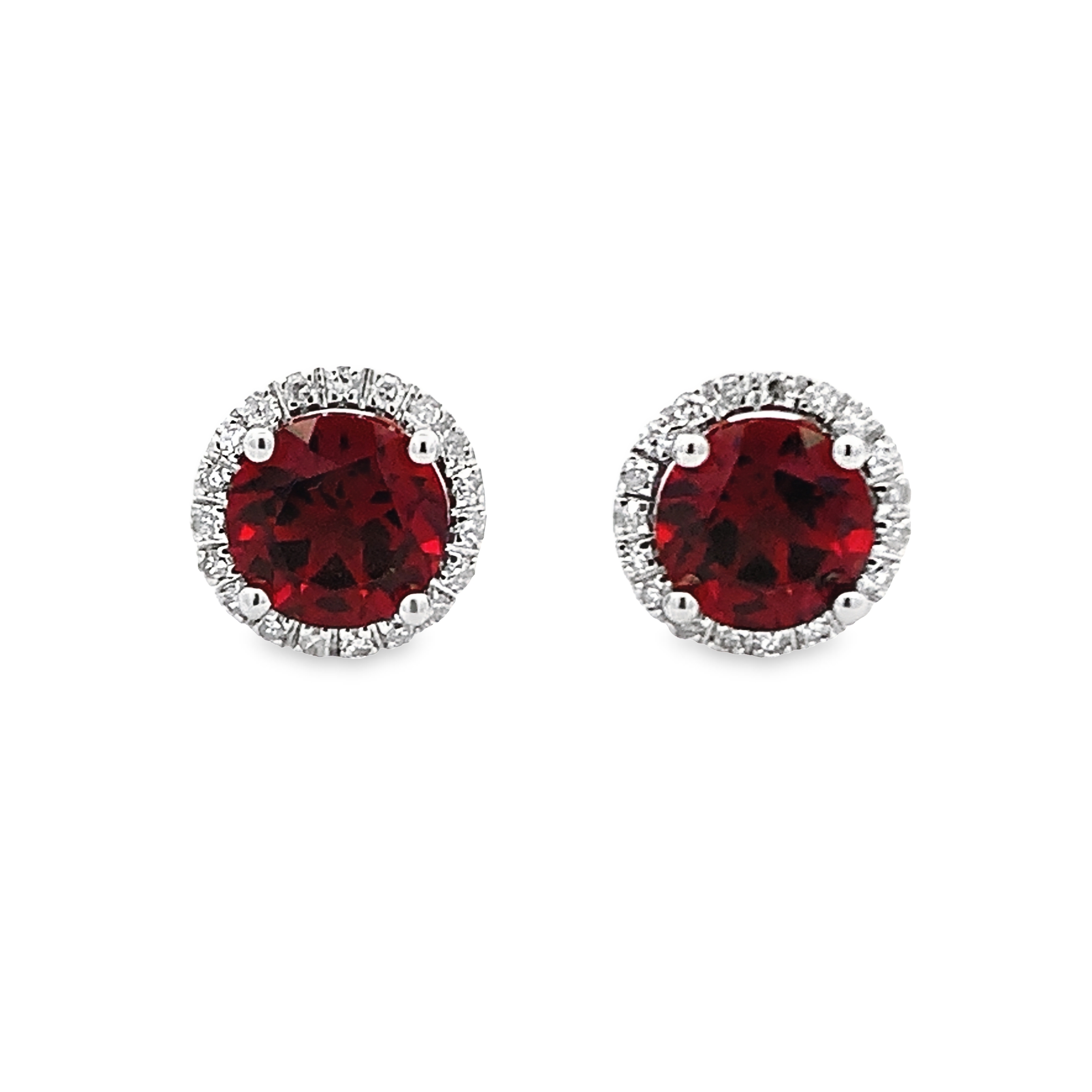 14K White Gold Garnet Halo Studs