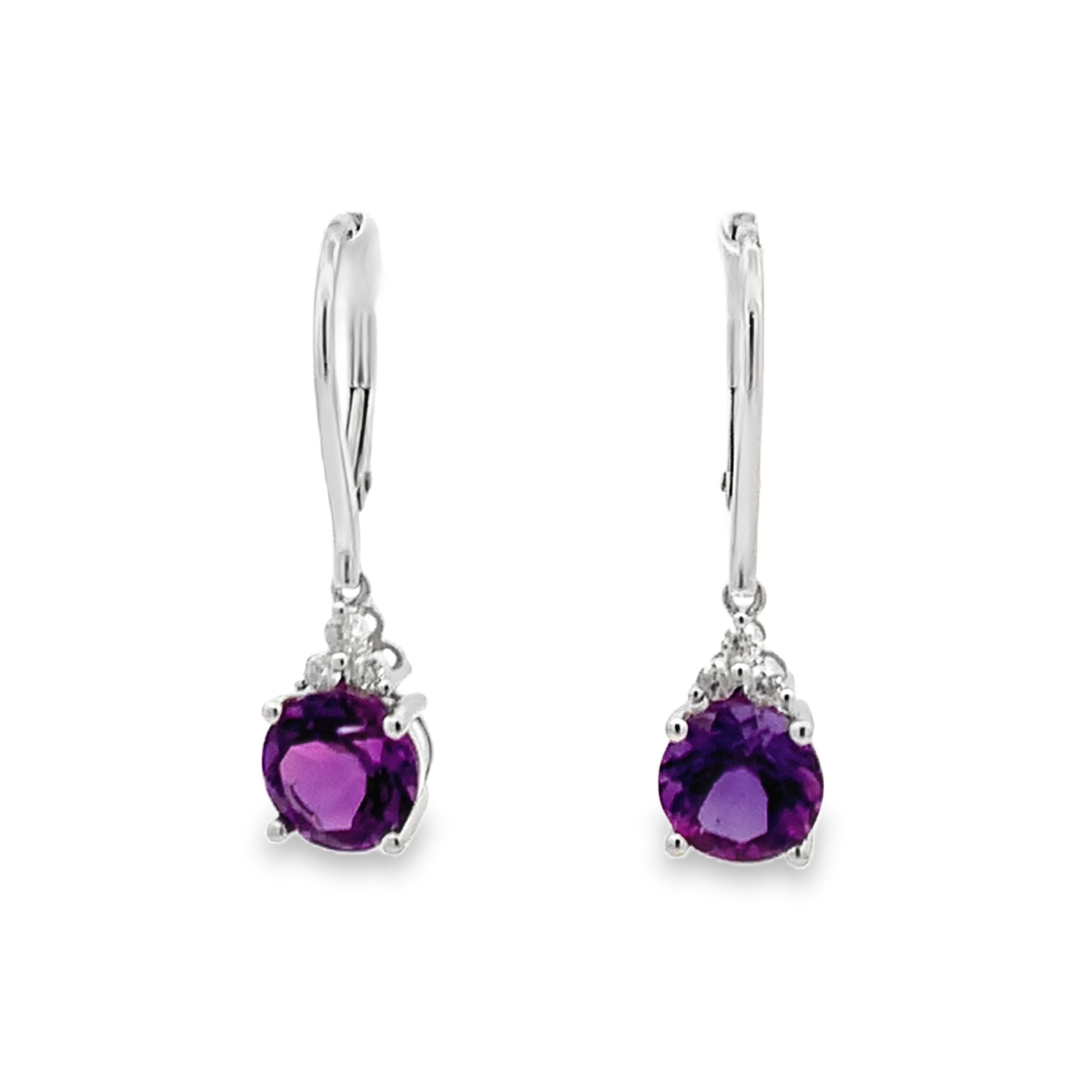 14K White Gold Amethyst & Diamond Dangling Earrings