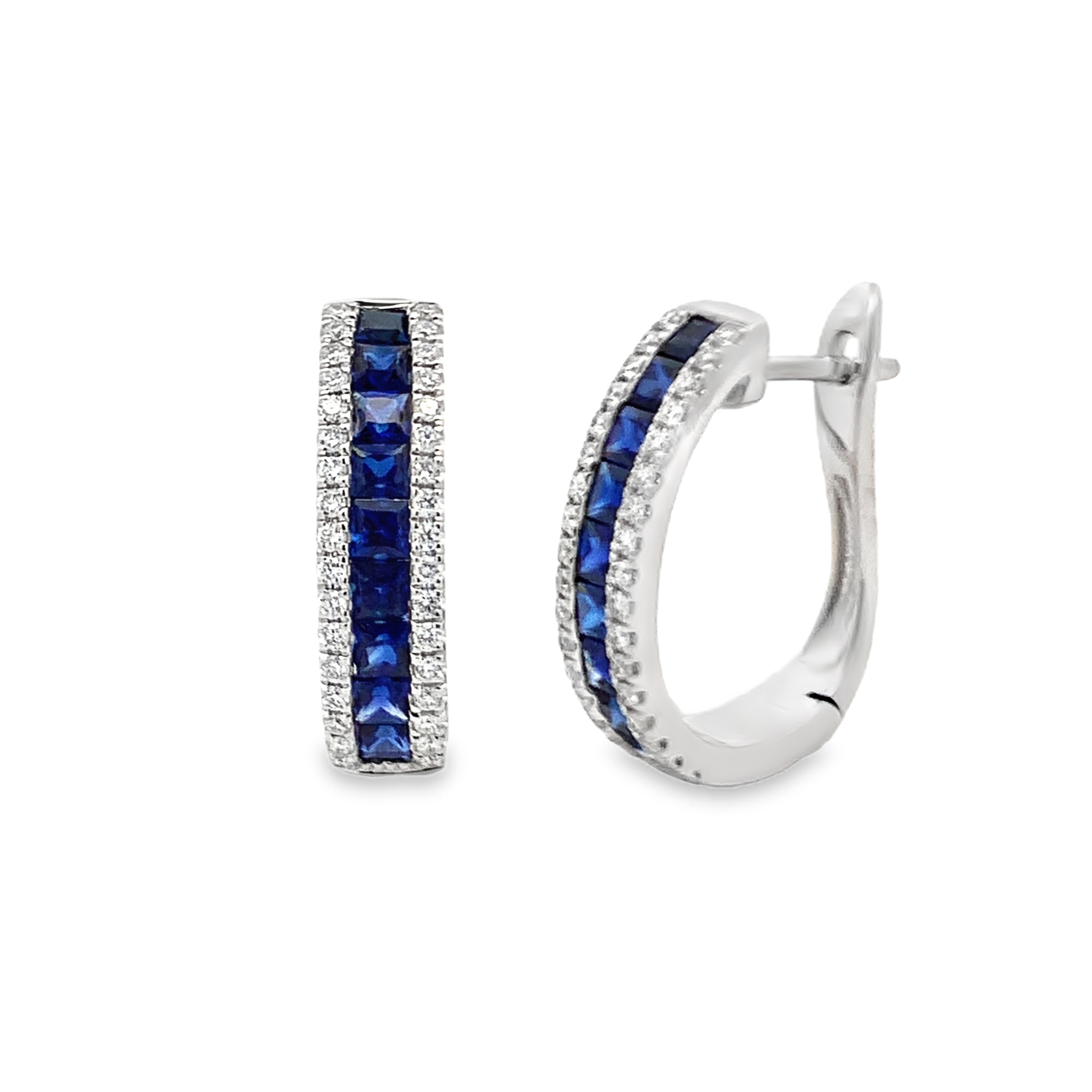 14K White Gold Sapphire & Diamond Hoops