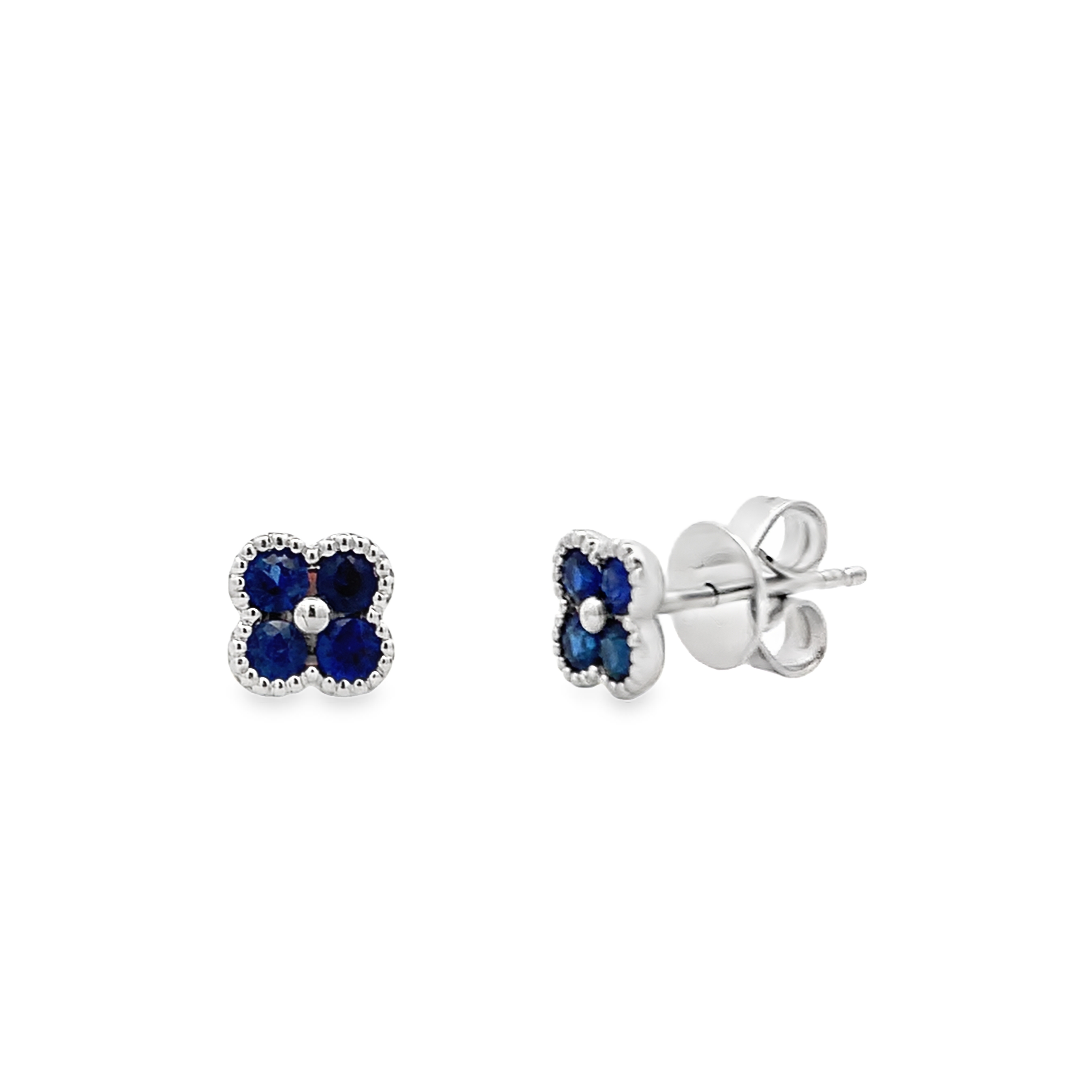 18K White Gold Sapphire Flower Studs