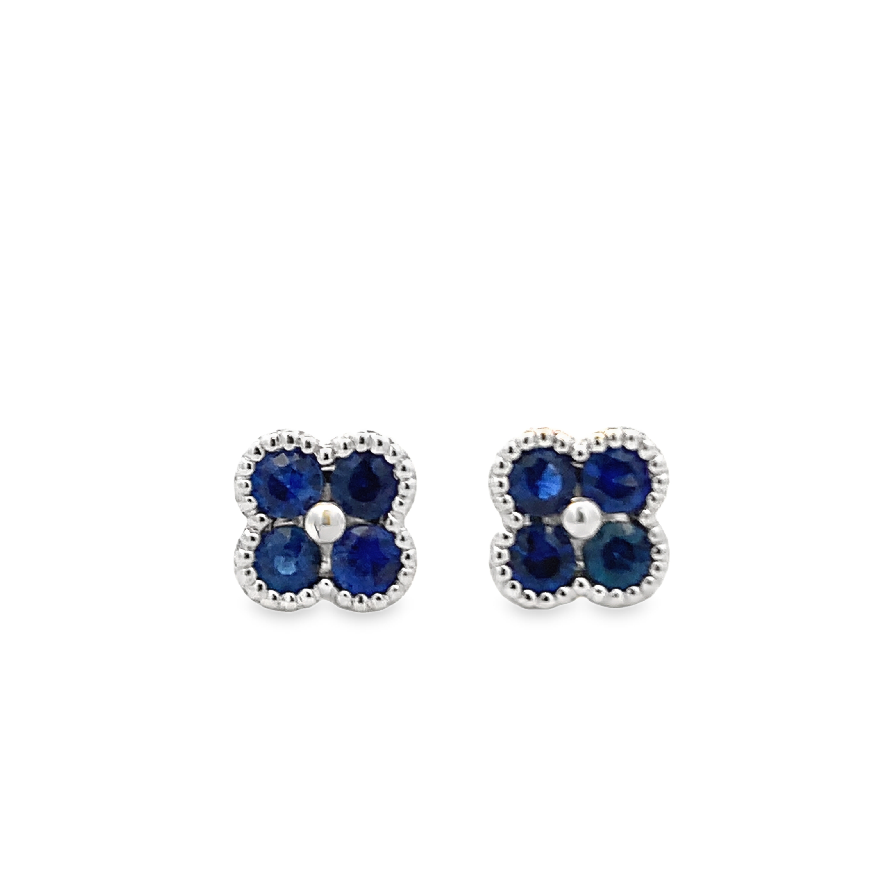 18K White Gold Sapphire Flower Studs