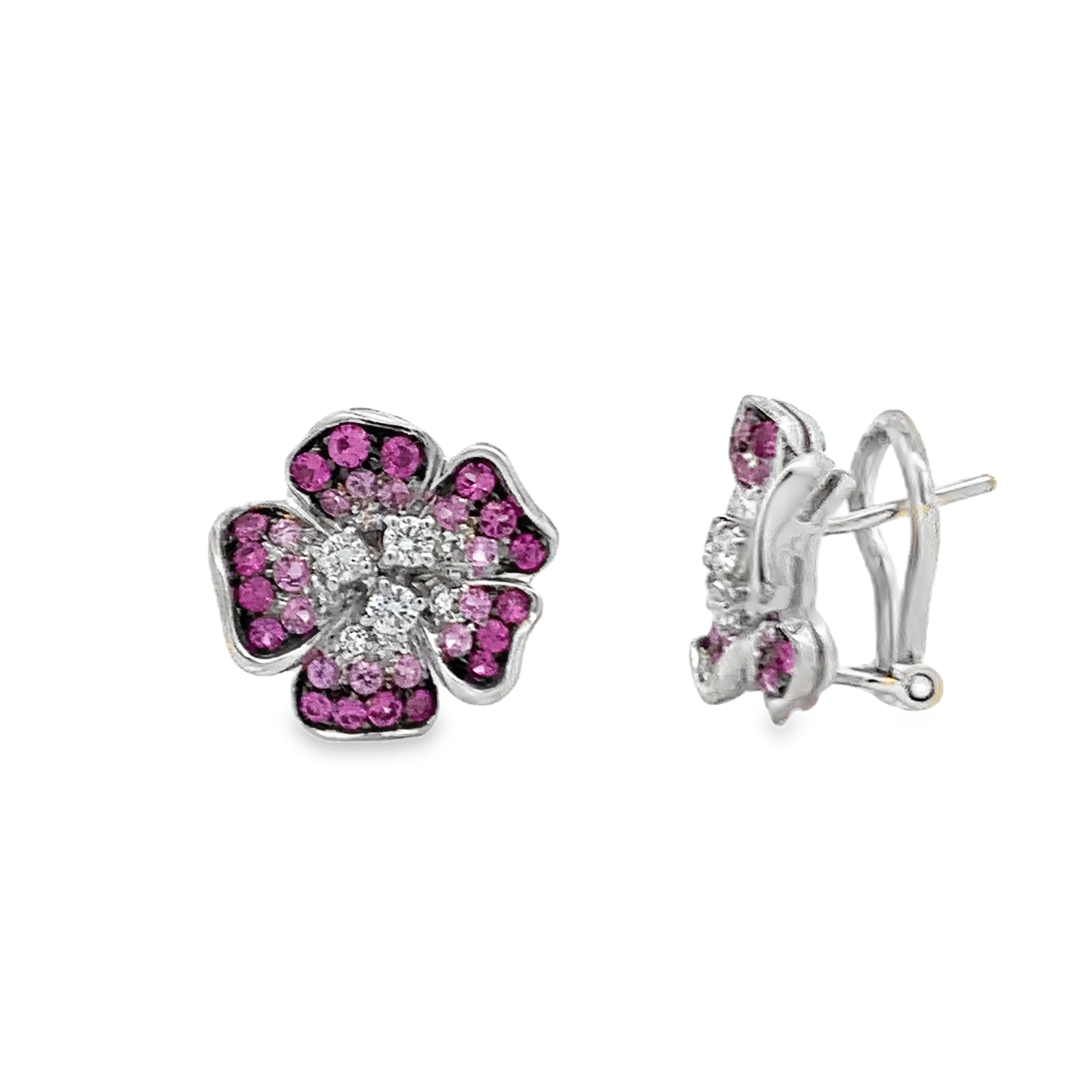 Leo Pizzo 18K White Gold Pink Sapphire Flower Earrings