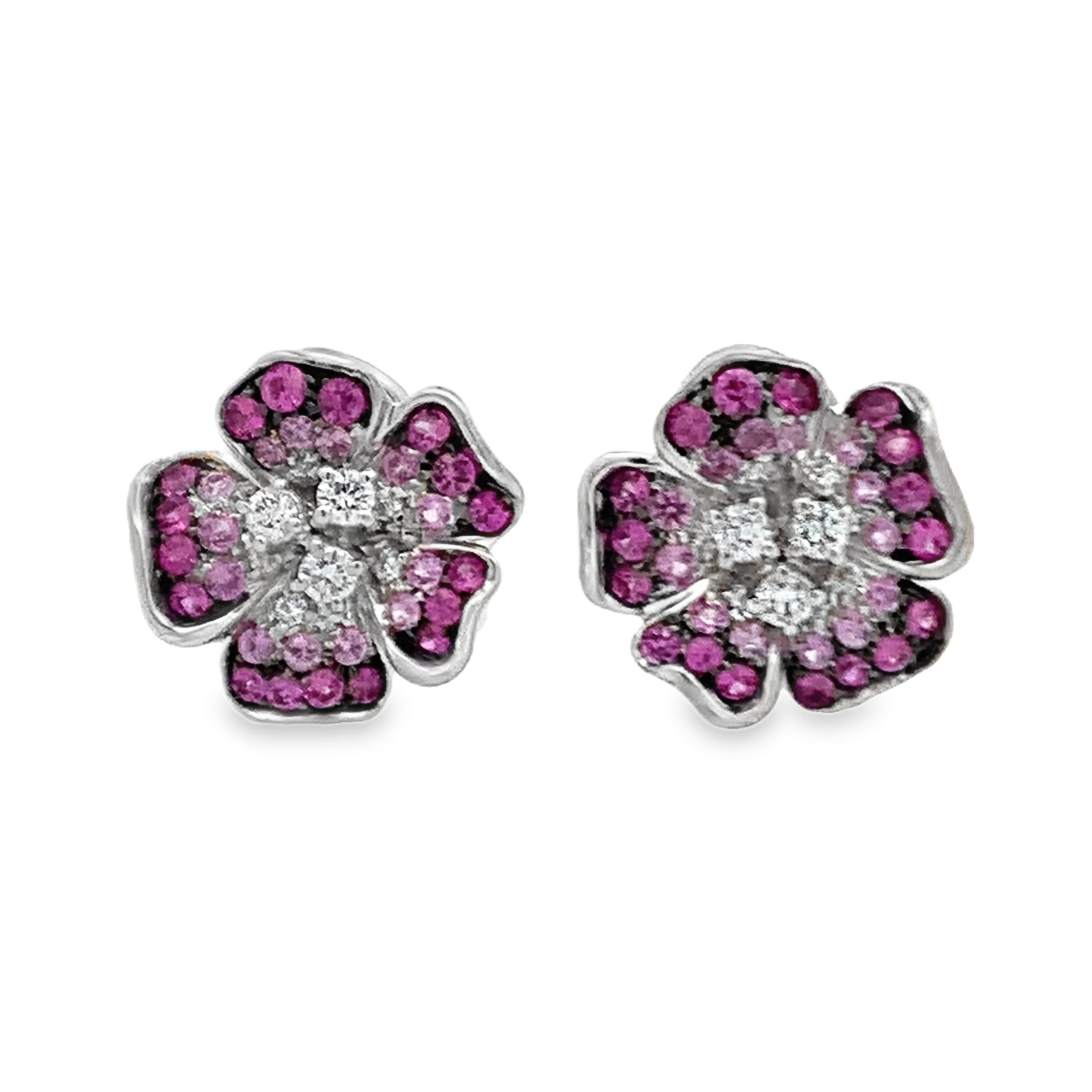 Leo Pizzo 18K White Gold Pink Sapphire Flower Earrings