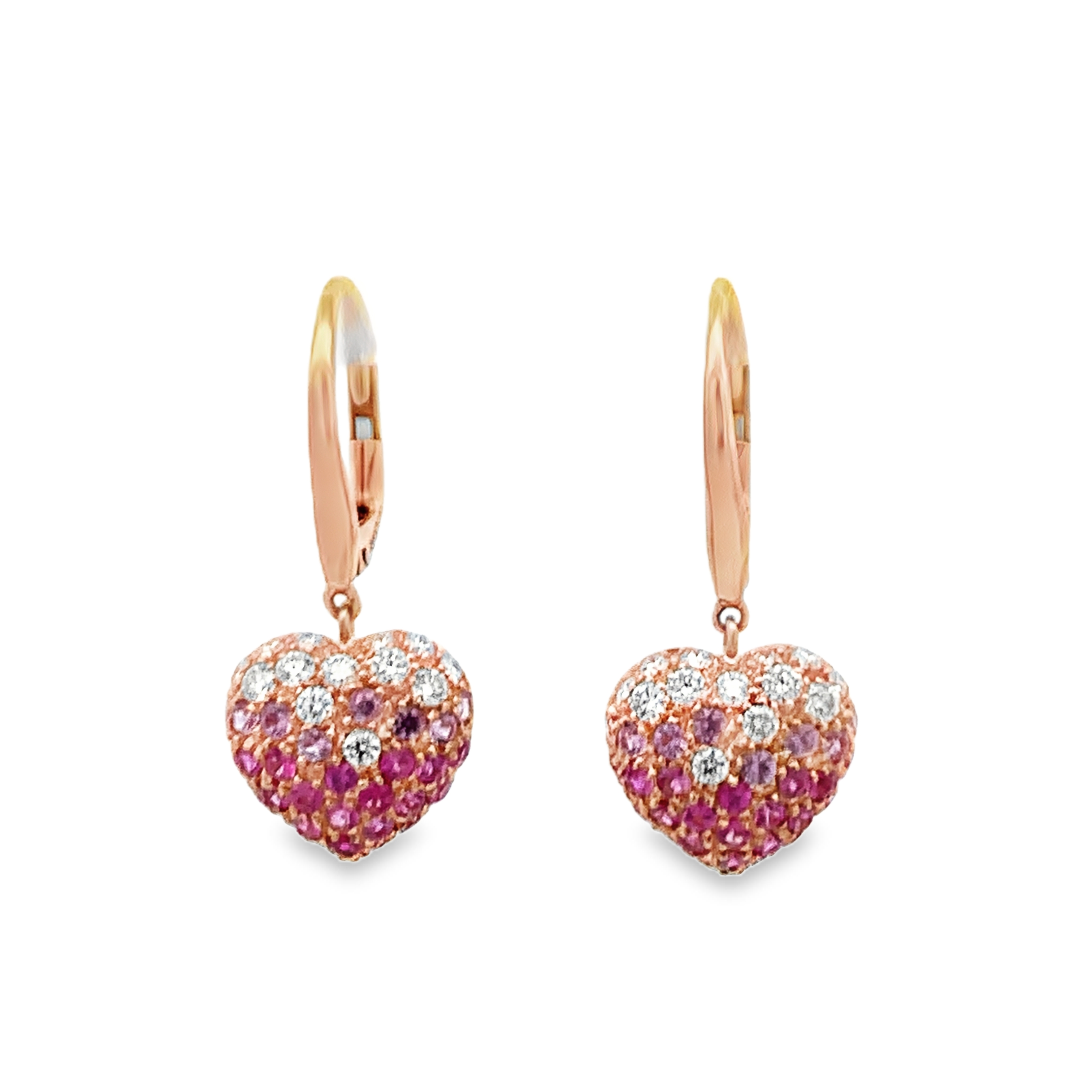 Leo Pizzo 18K Rose Gold Pink Sapphire & Diamond Heart Earrings