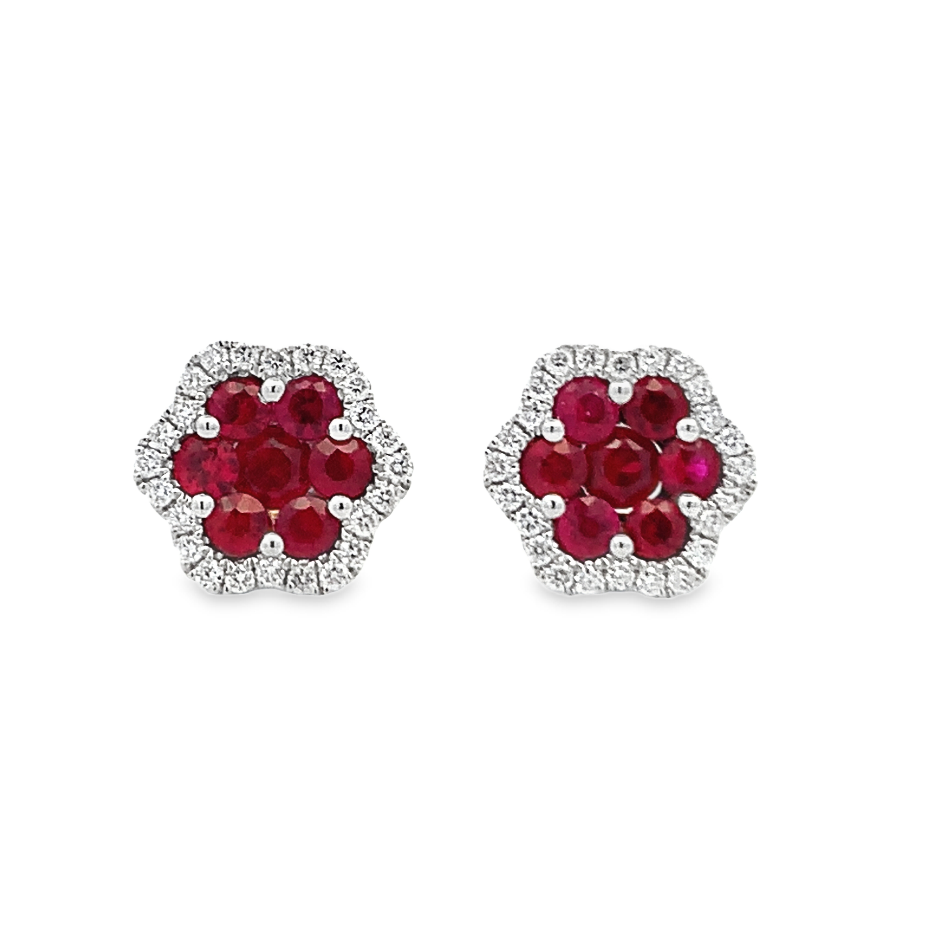 Damaso 18K White Gold Ruby & Diamond Flower Studs