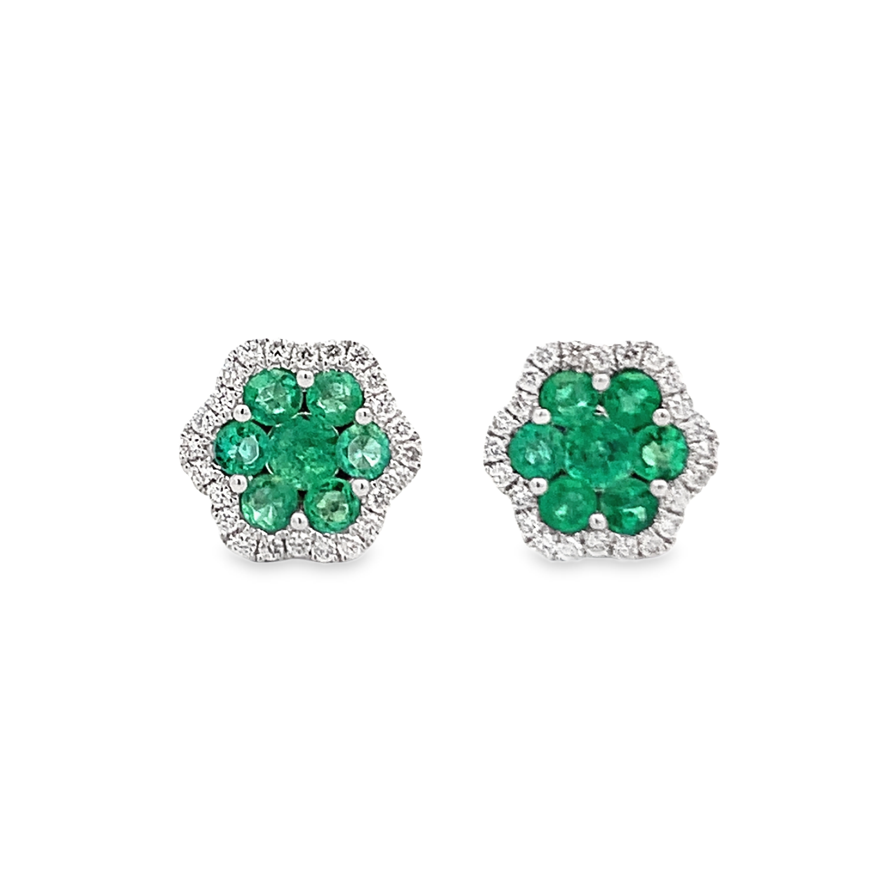 Damaso 18K White Gold Emerald & Diamond Flower Studs