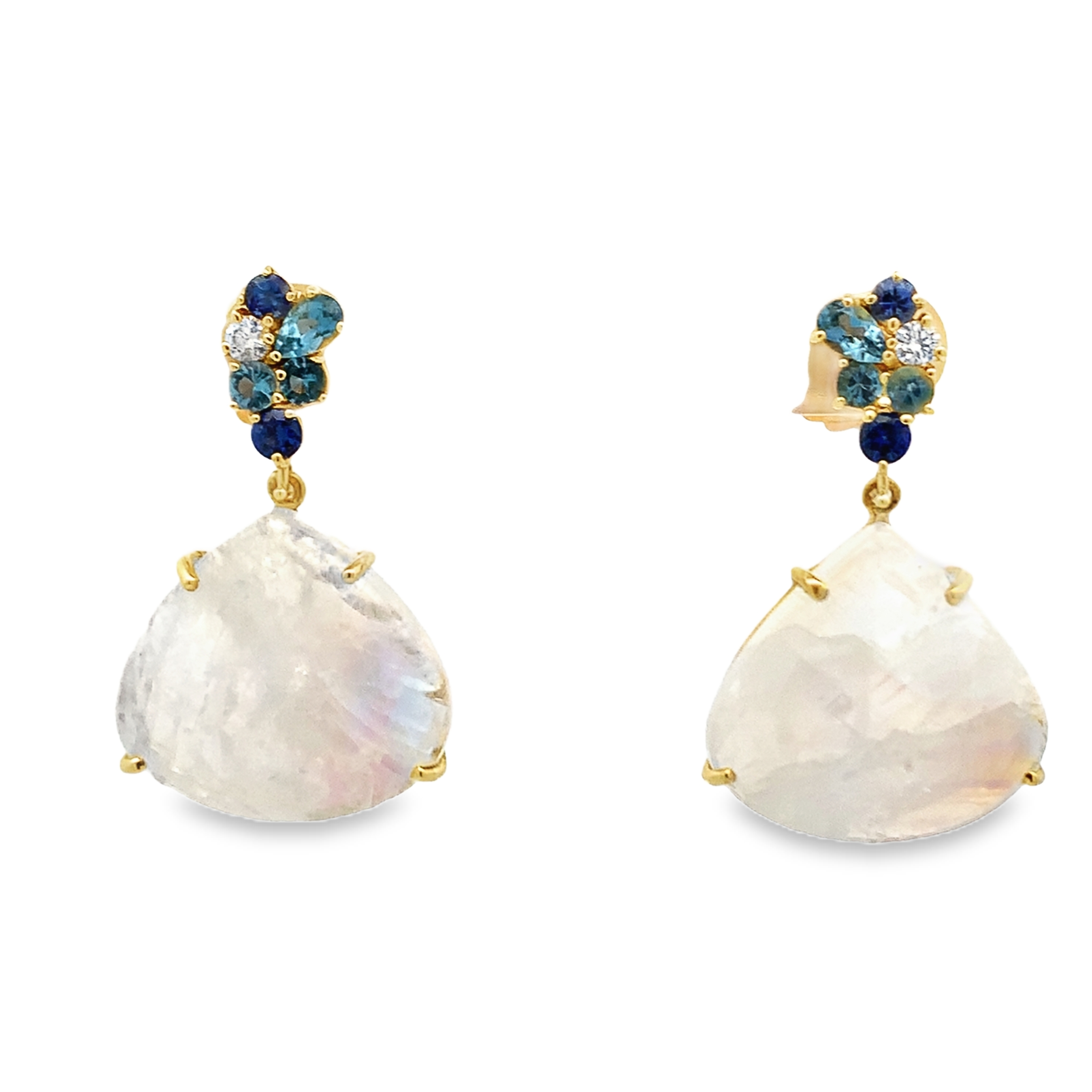 Lauren K 18K Yellow Gold Rainbow Moonstone & Cluster Dangling Earrings