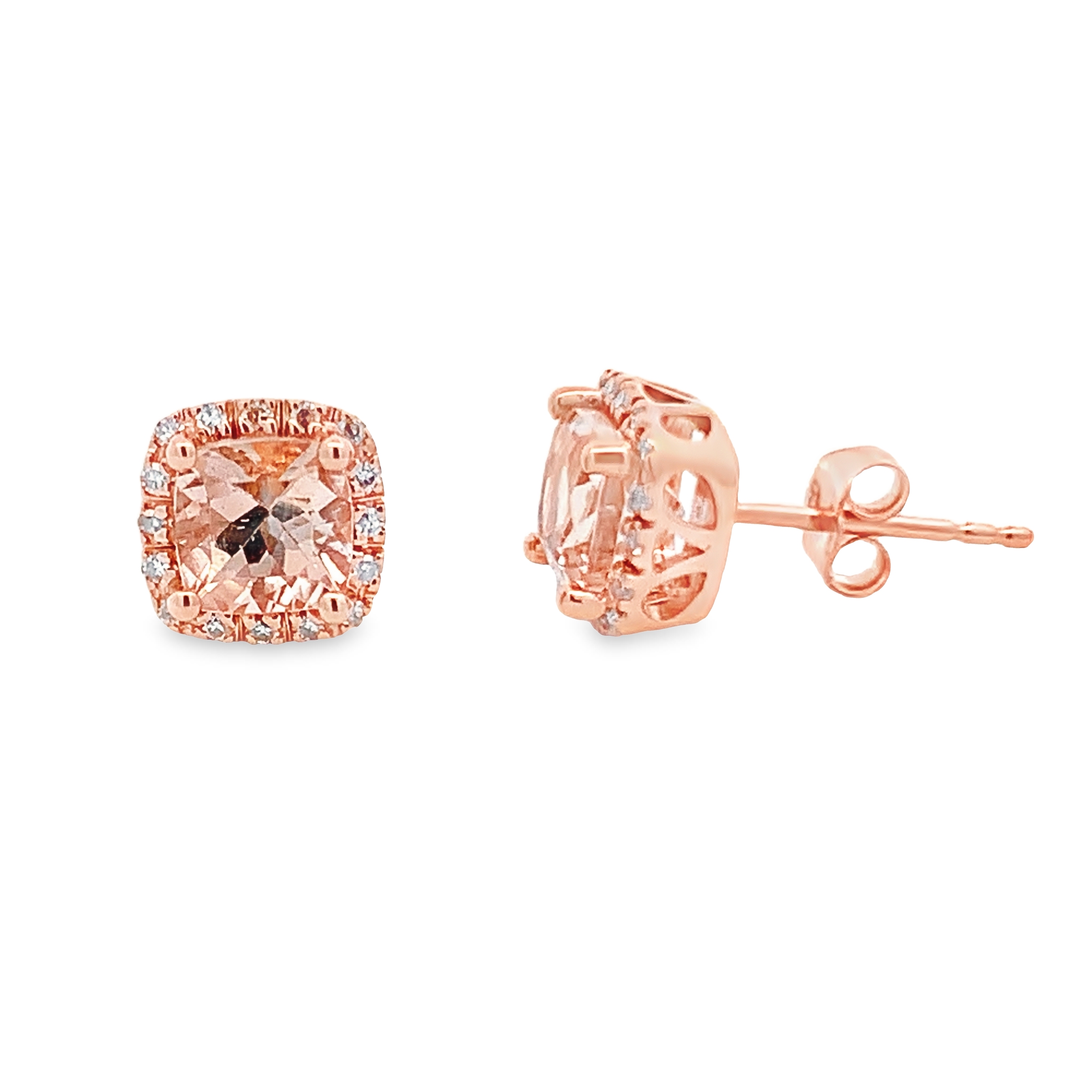 14K RosÃ© Gold Morganite Halo Studs