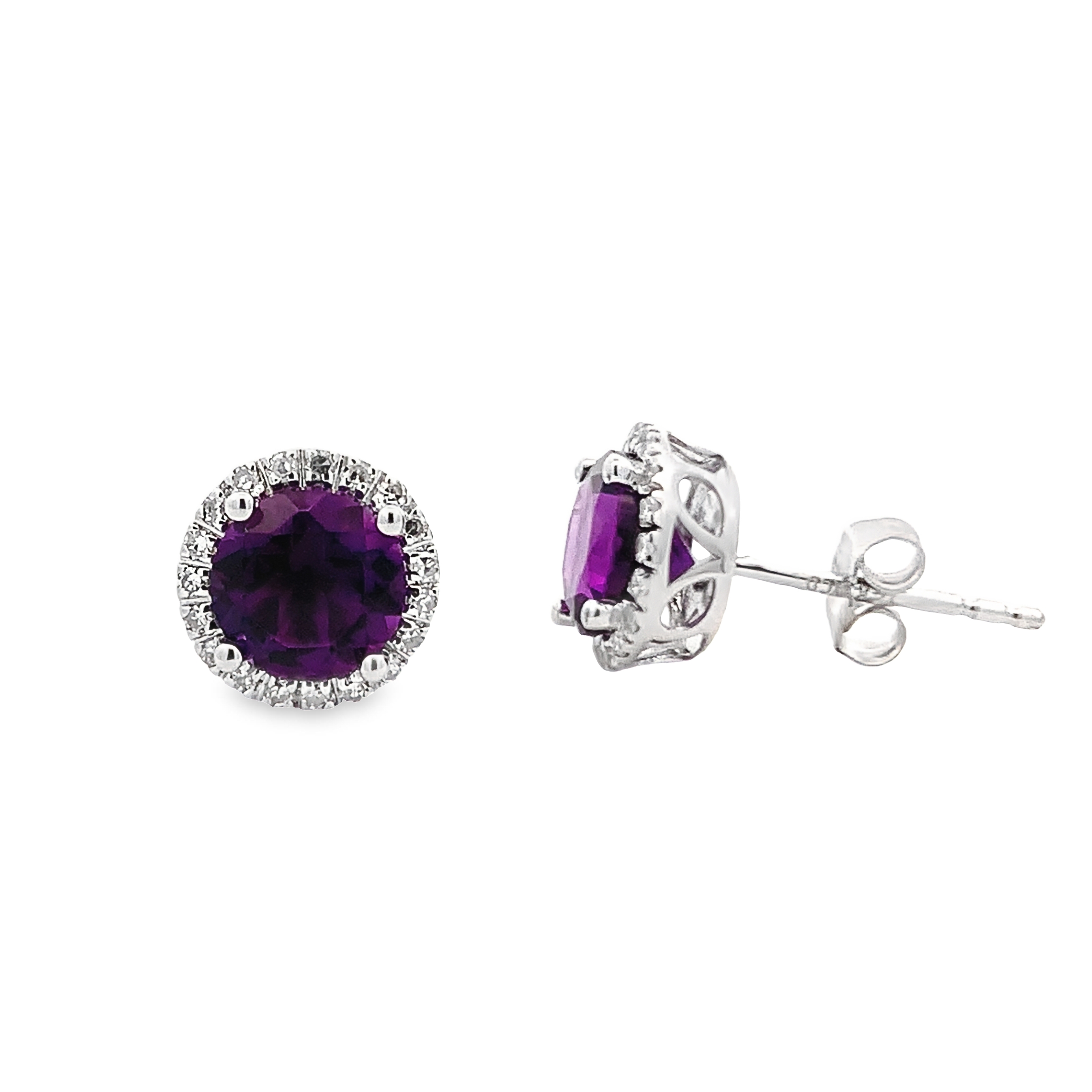 14K White Gold Amethyst Halo Studs