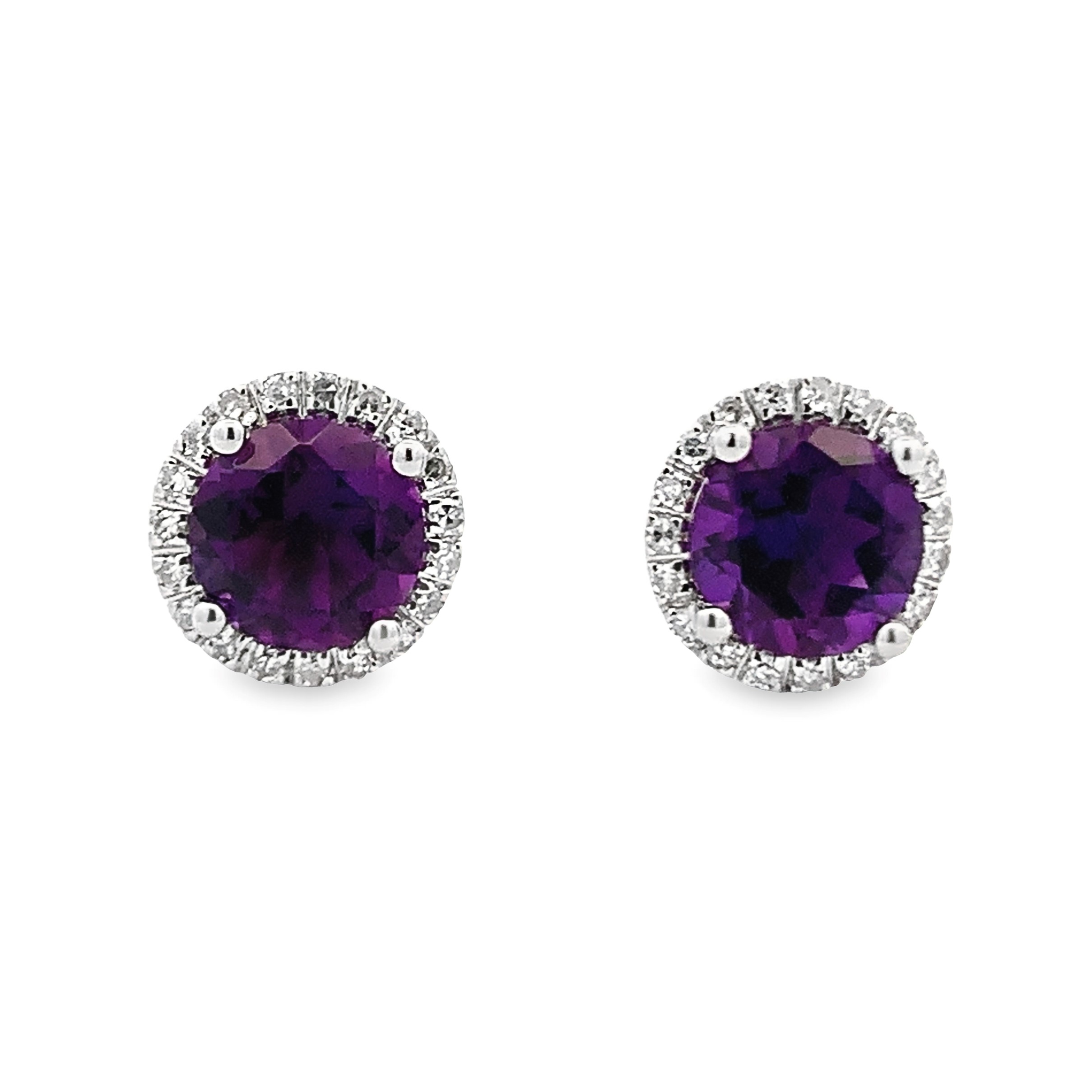 14K White Gold Amethyst Halo Studs